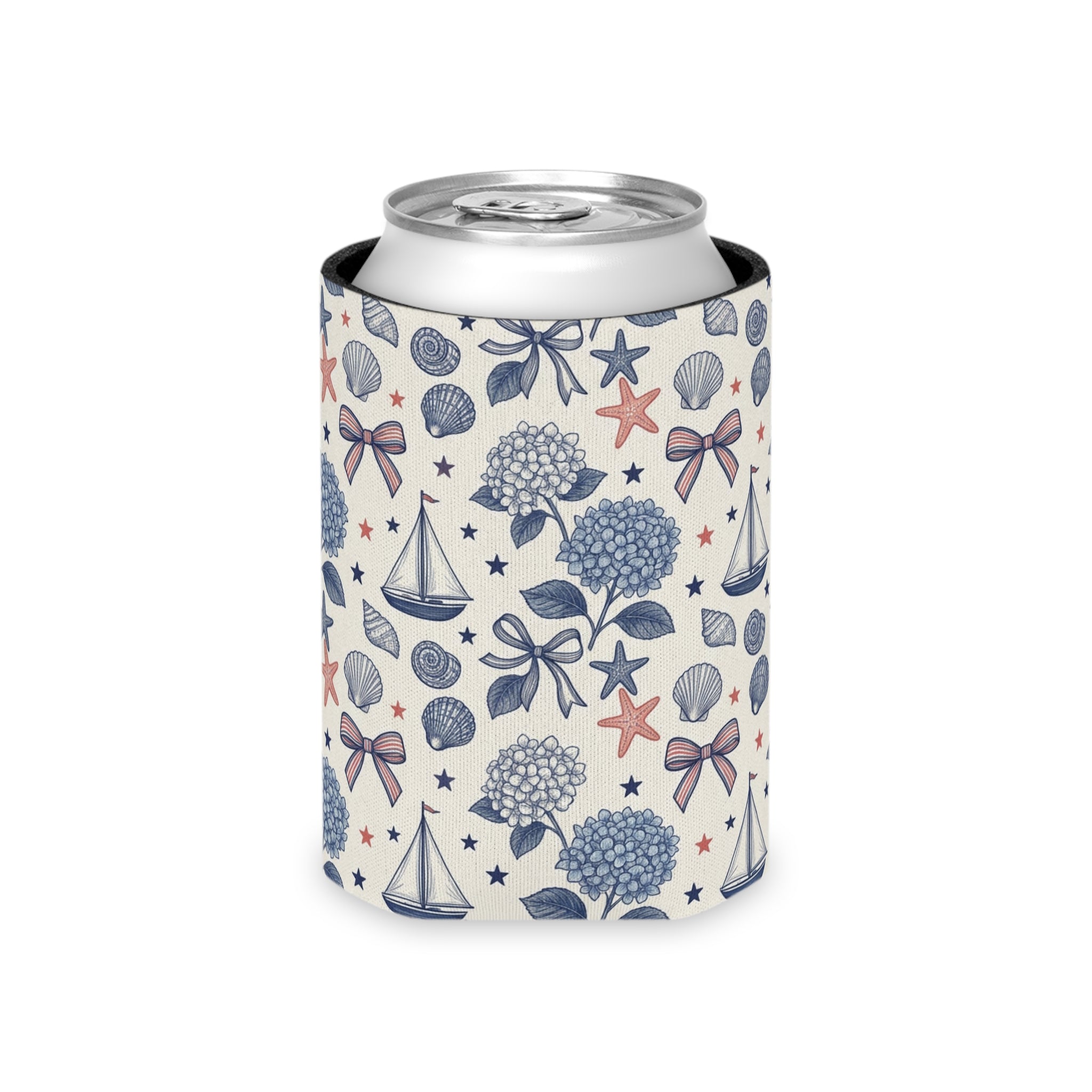 Coastal Americana Hydrangea Can Cooler Printify