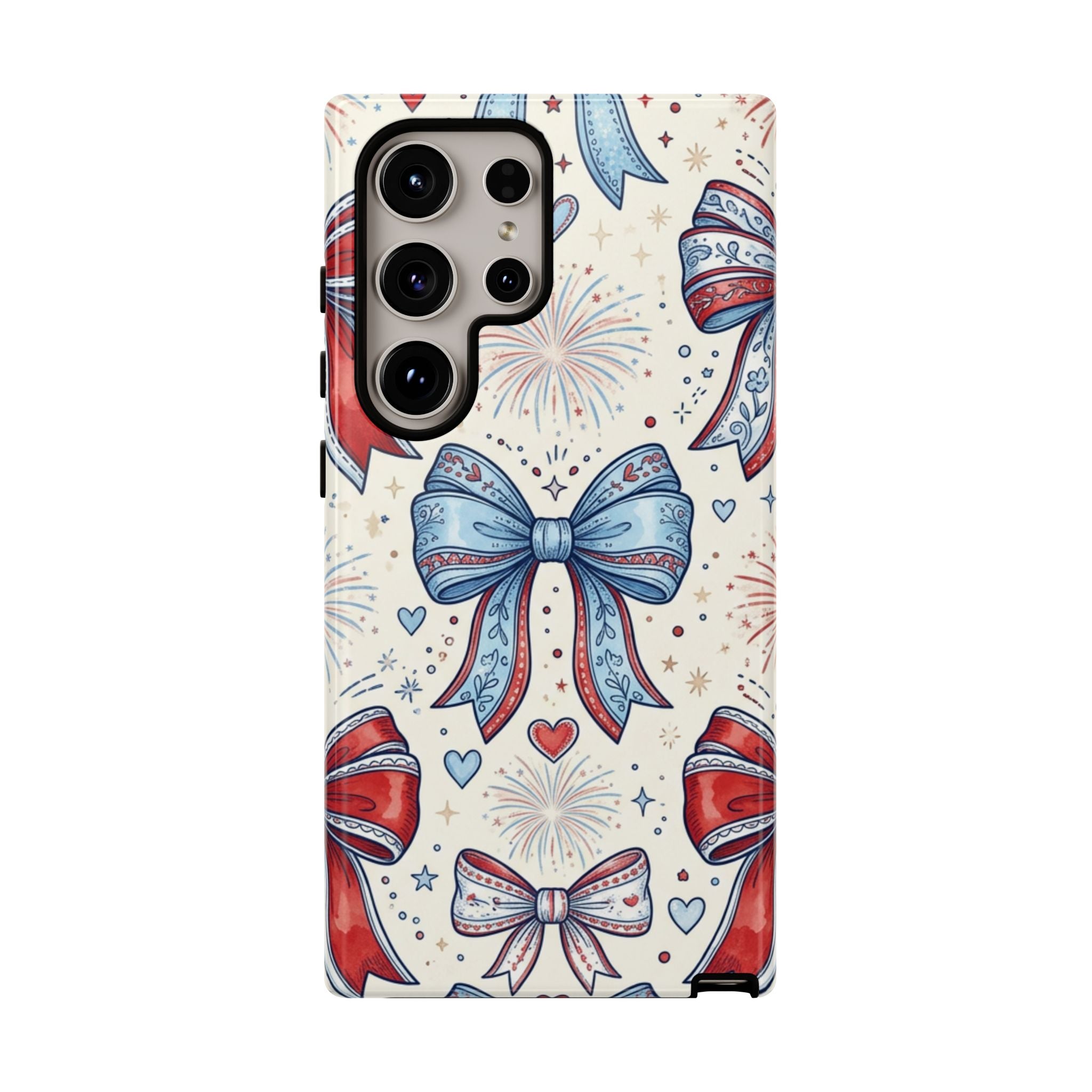 Patriotic Coquette Bows Phone Case – Americana Ribbon & Fireworks Design Printify