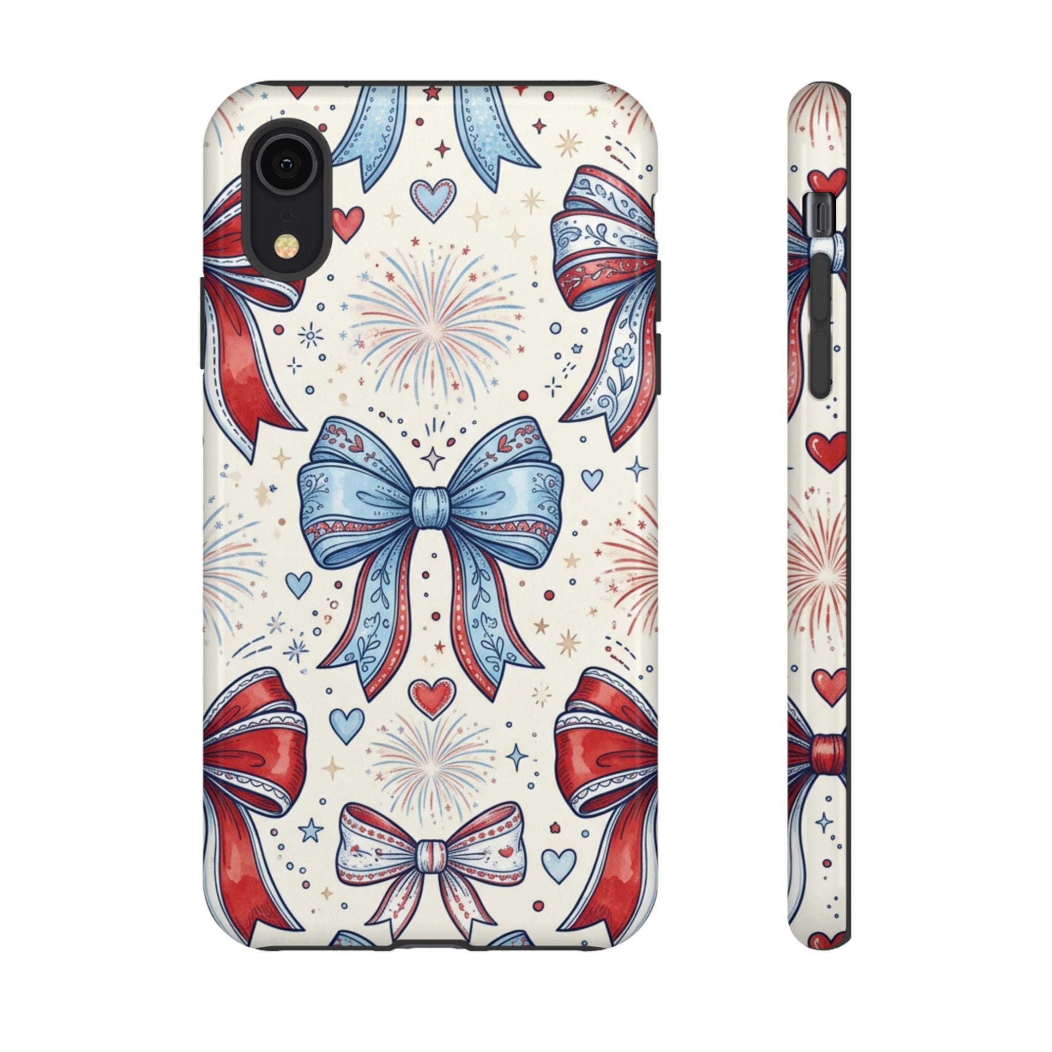 Patriotic Coquette Bows Phone Case – Americana Ribbon & Fireworks Design Printify