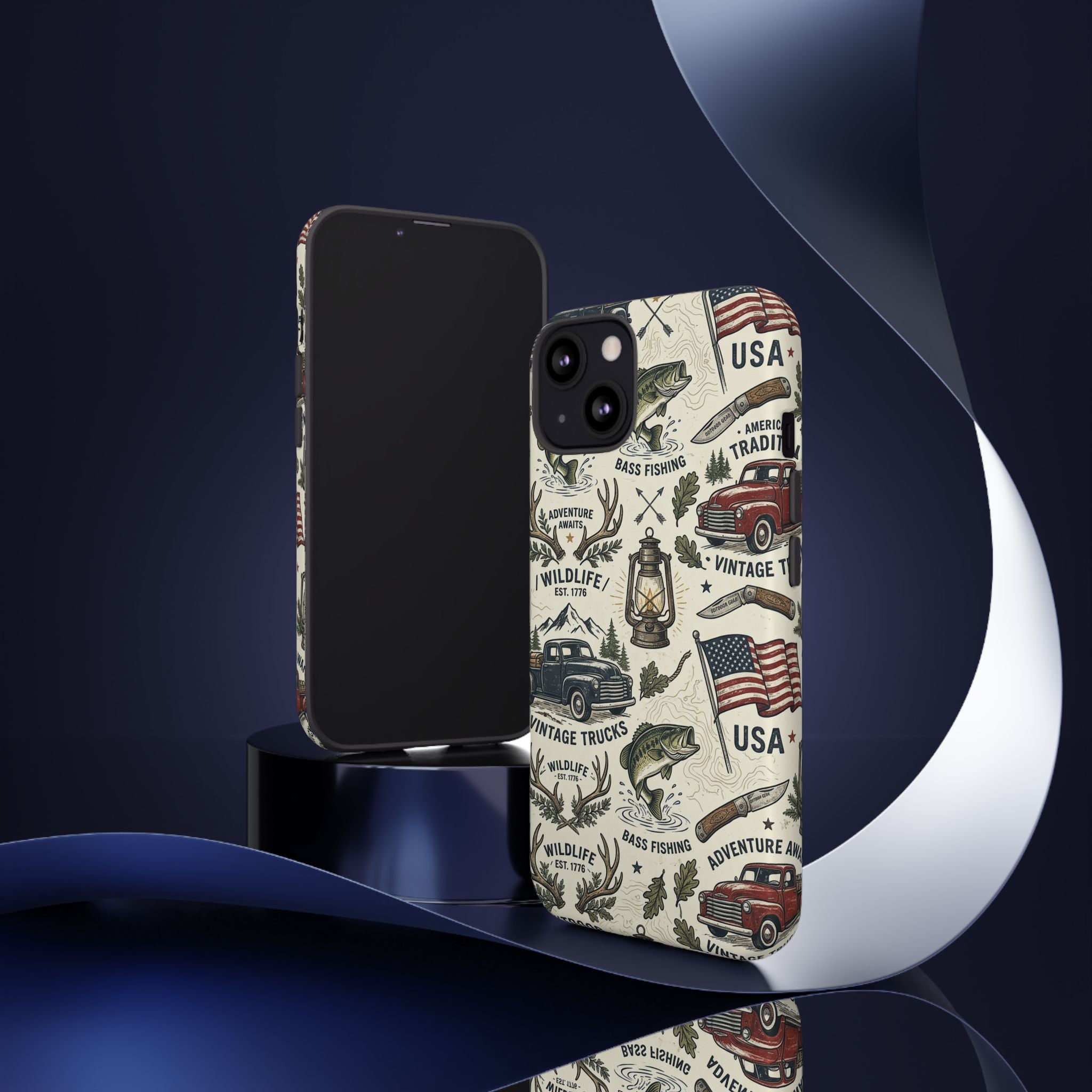 Patriotic Outdoors Phone Case – Bass Fishing & Vintage Americana Case Printify