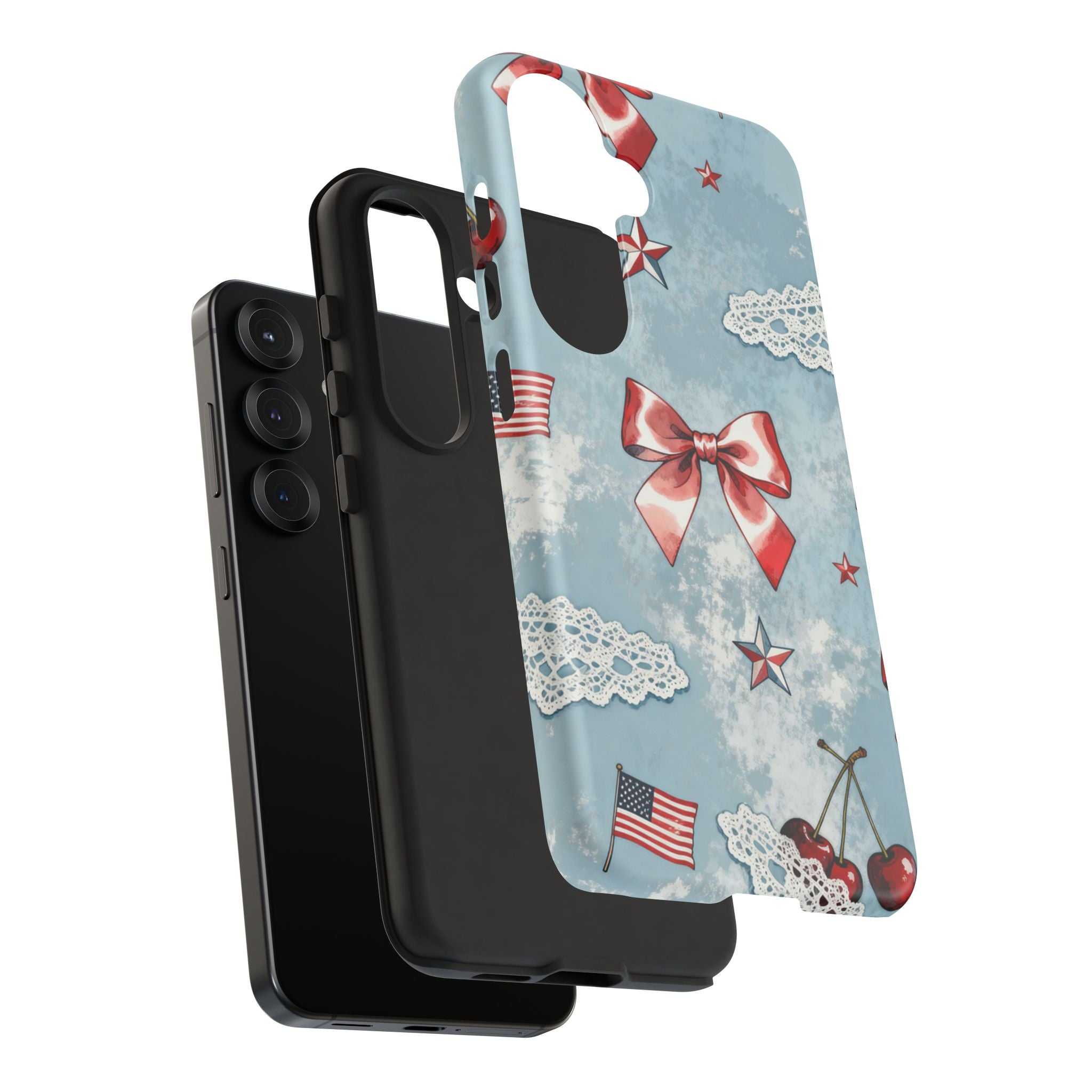 Americana Coquette Cherry Bow Phone Case Printify
