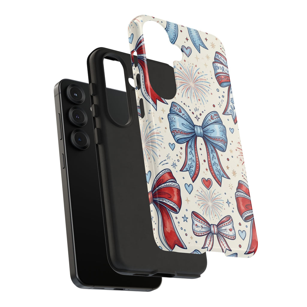 Patriotic Coquette Bows Phone Case – Americana Ribbon & Fireworks Design Printify