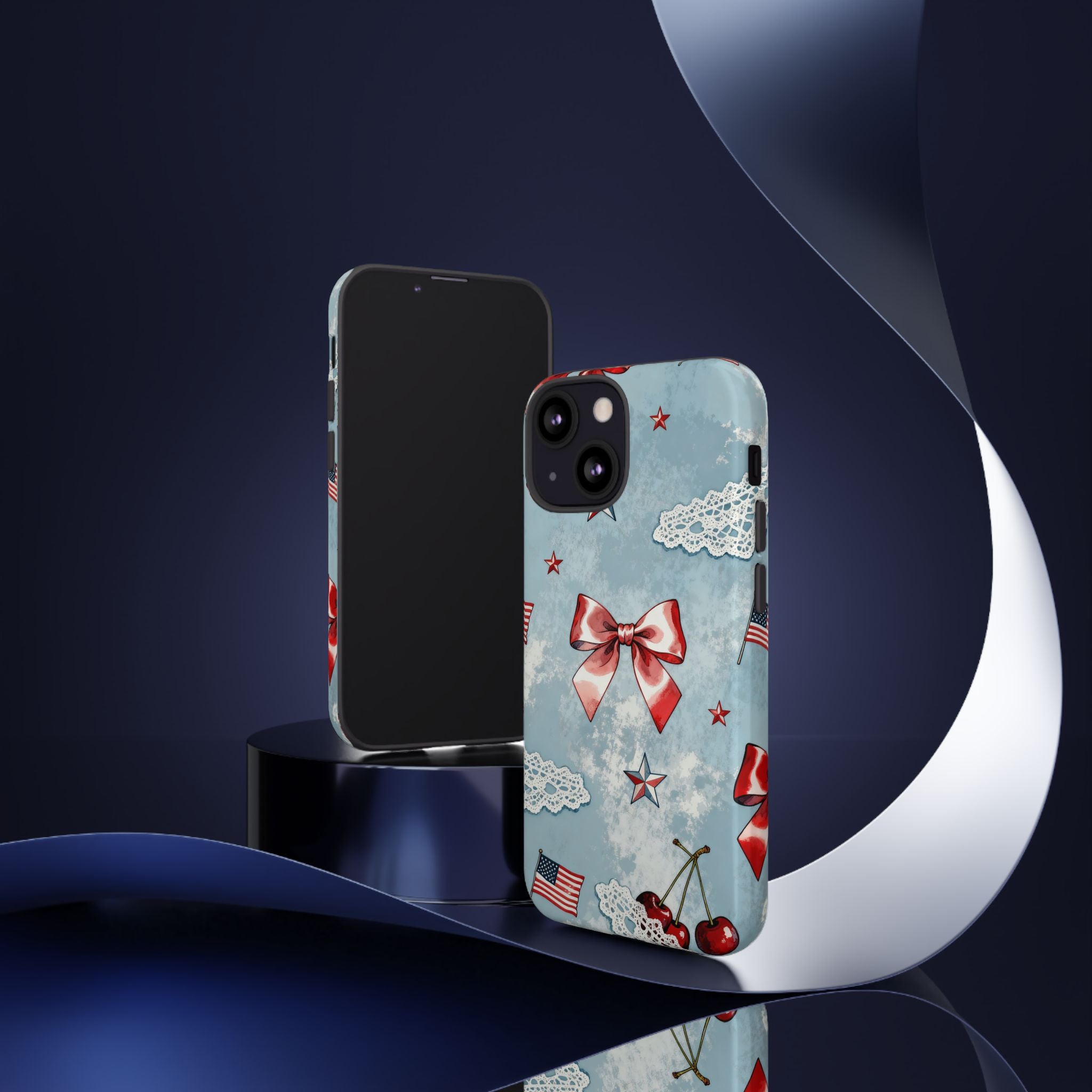 Americana Coquette Cherry Bow Phone Case Printify