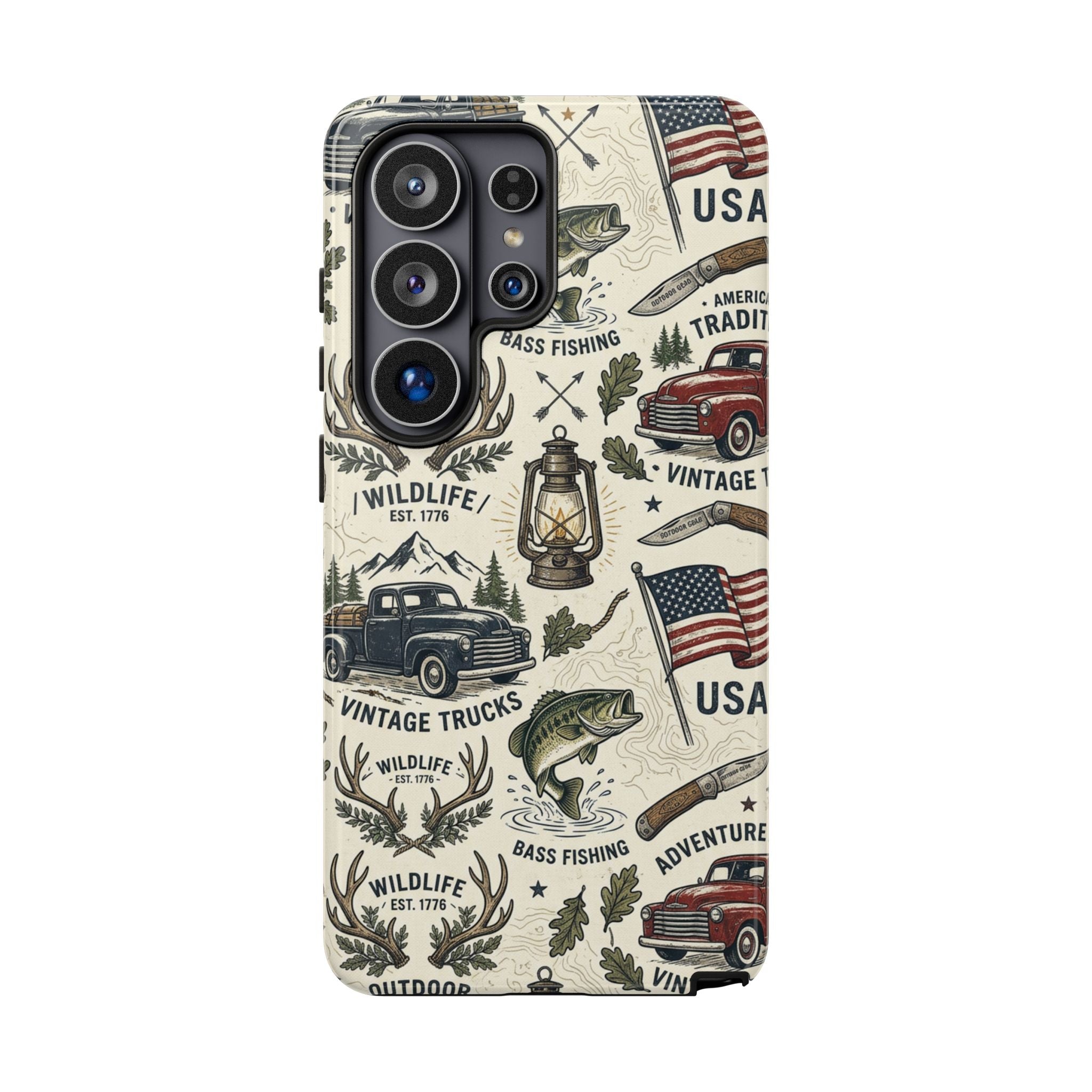 Patriotic Outdoors Phone Case – Bass Fishing & Vintage Americana Case Printify
