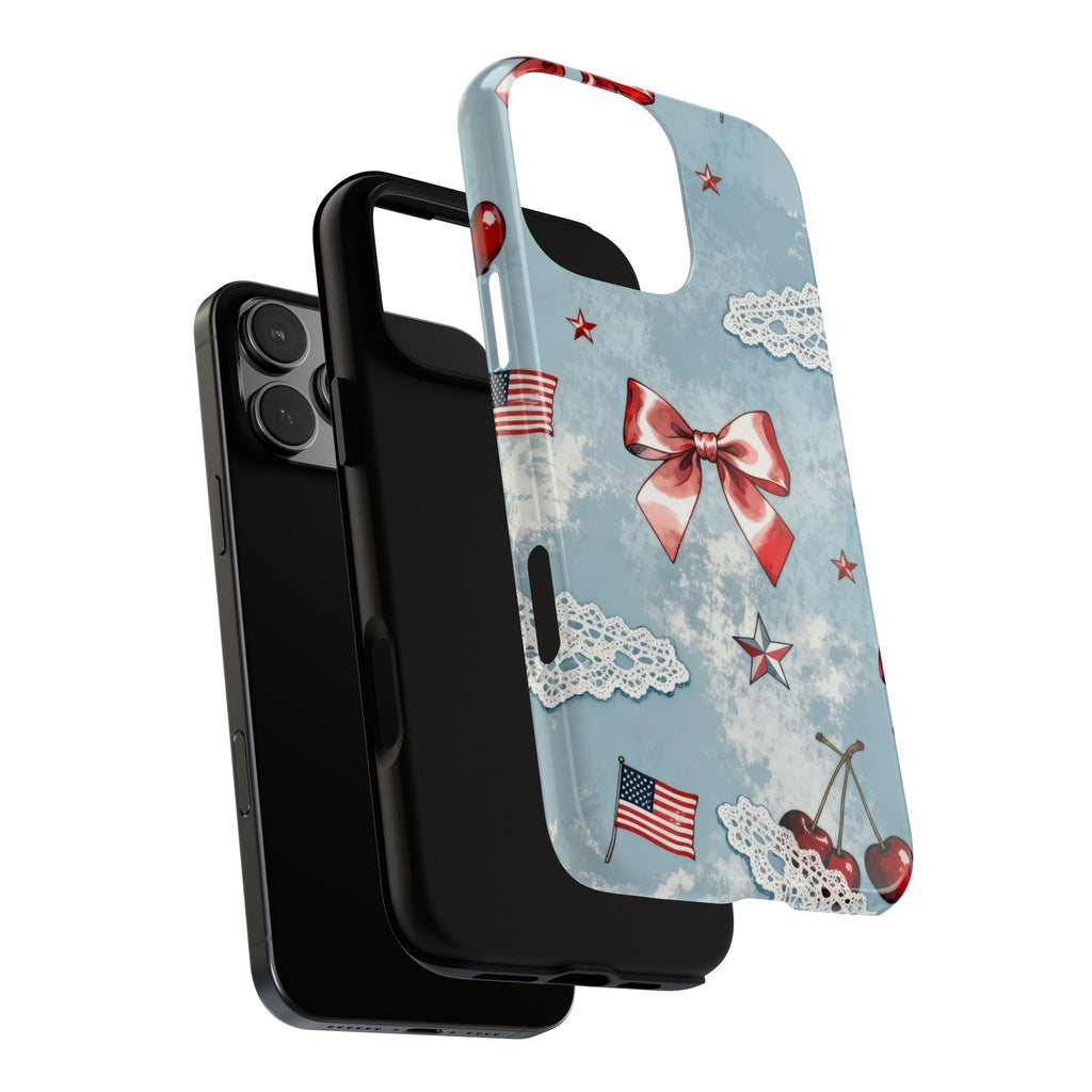 Americana Coquette Cherry Bow Phone Case Printify