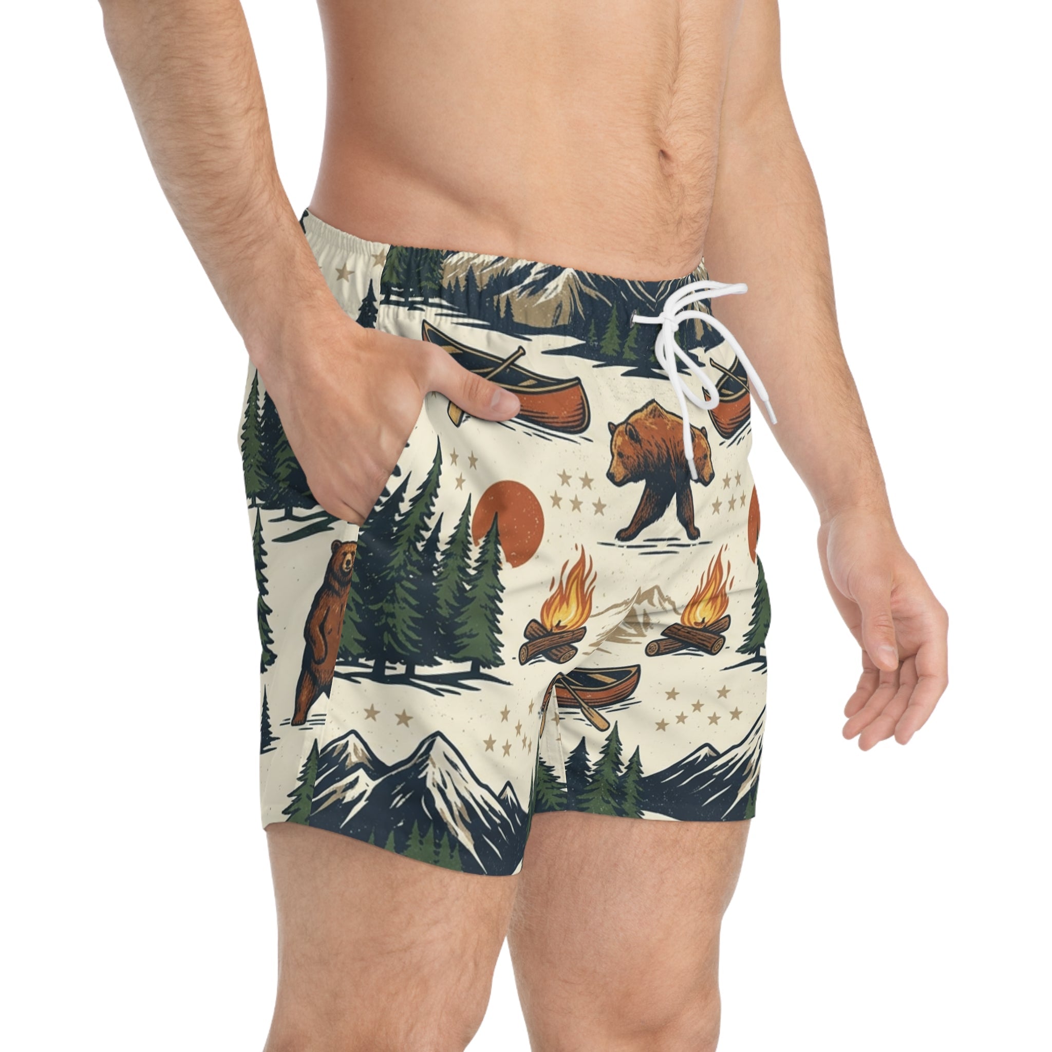 Bear Mountain Swim Trunks Printify