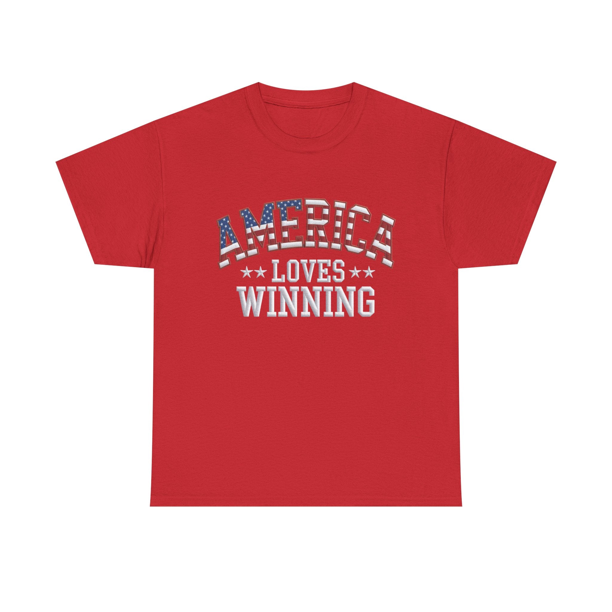 America Loves Winning! Patriotic Unisex Cotton T-Shirt – Gildan 5000 Heavy Tee