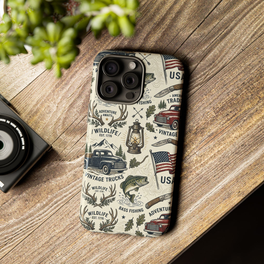 Patriotic Outdoors Phone Case – Bass Fishing & Vintage Americana Case Printify