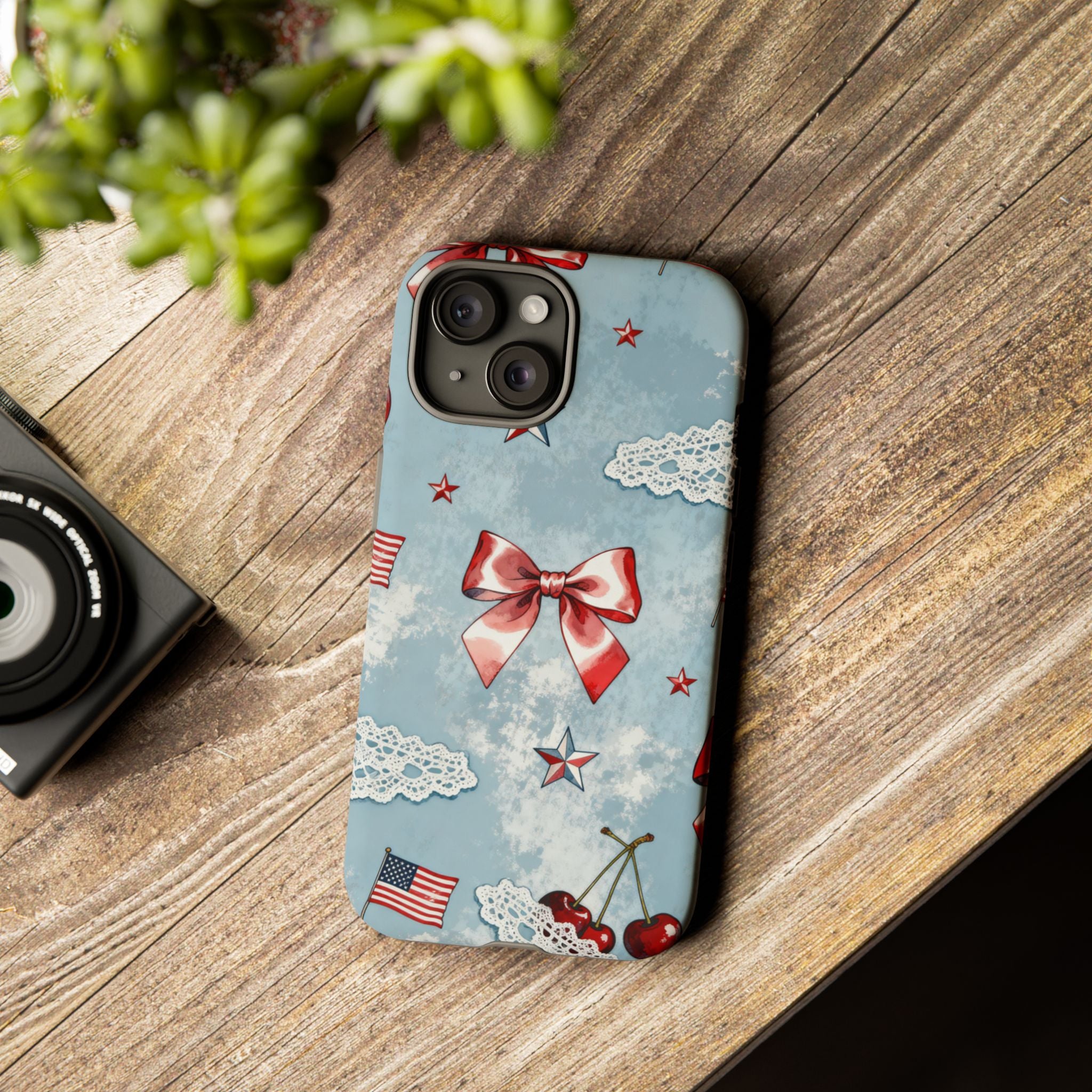 Americana Coquette Cherry Bow Phone Case Printify