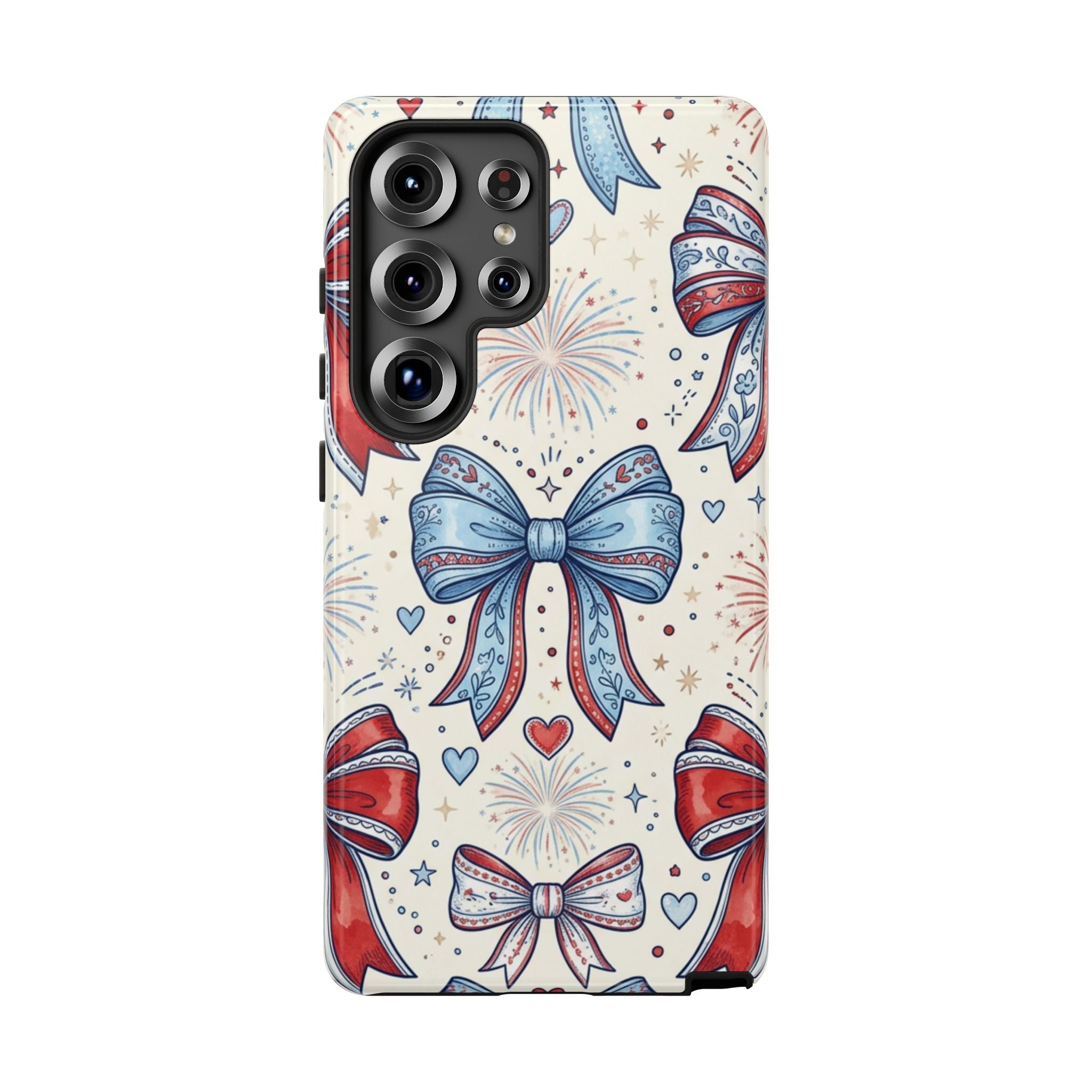 Patriotic Coquette Bows Phone Case – Americana Ribbon & Fireworks Design Printify
