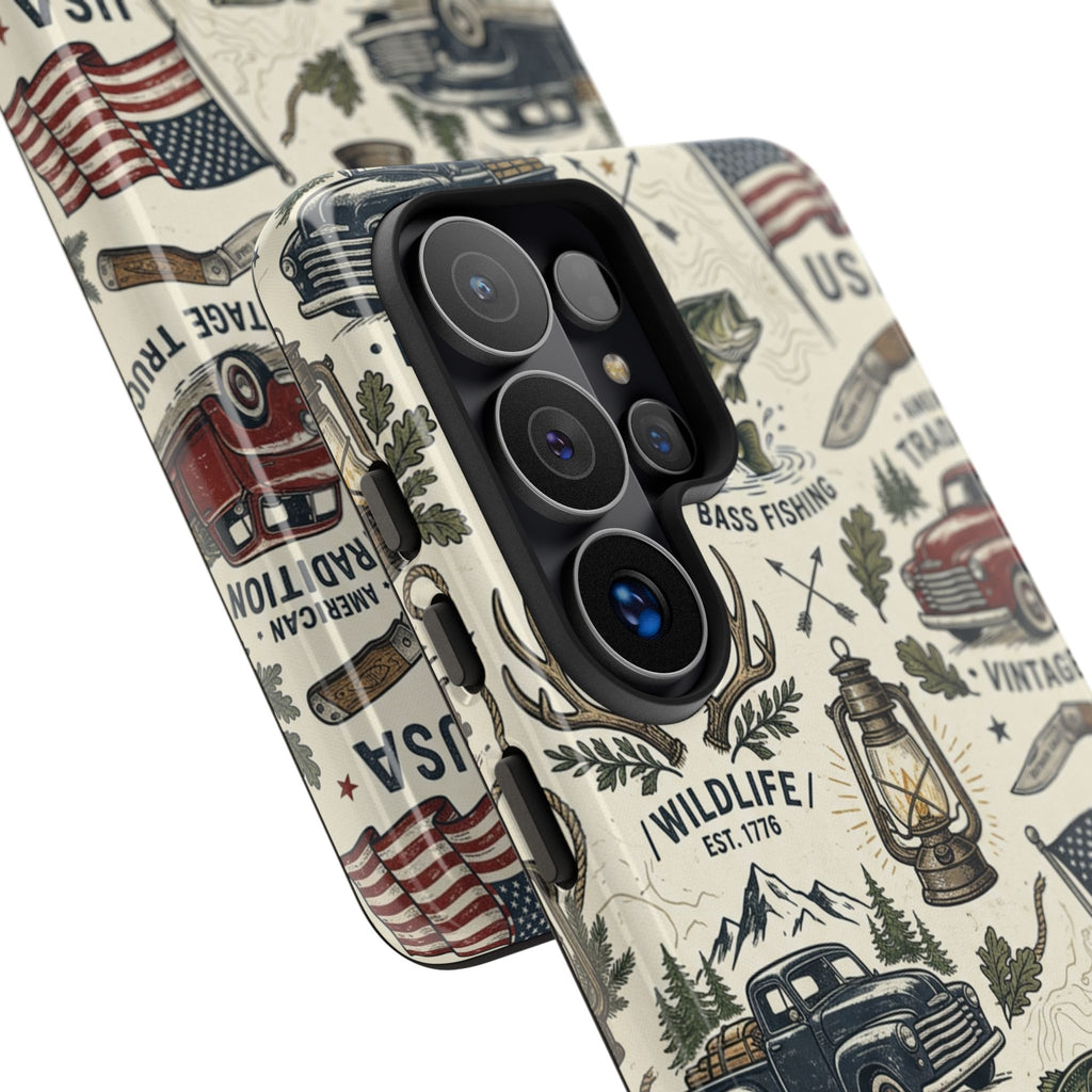 Patriotic Outdoors Phone Case – Bass Fishing & Vintage Americana Case Printify