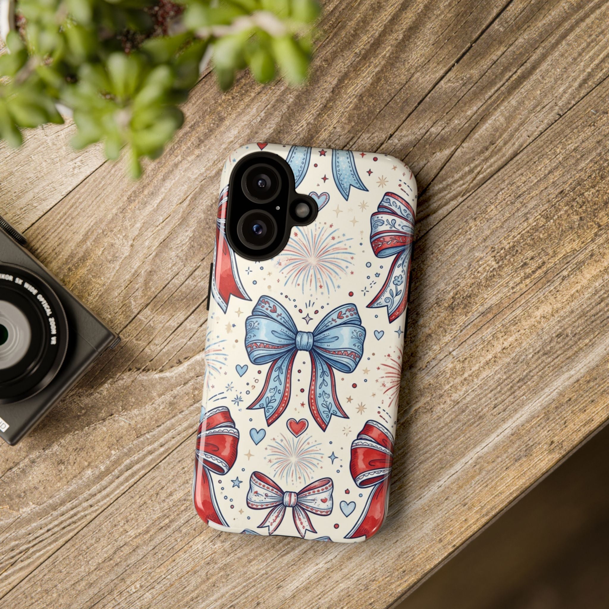 Patriotic Coquette Bows Phone Case – Americana Ribbon & Fireworks Design Printify