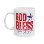 God Bless the USA Ceramic Mug — Patriotic American Flag Coffee Cup (11oz & 15oz)