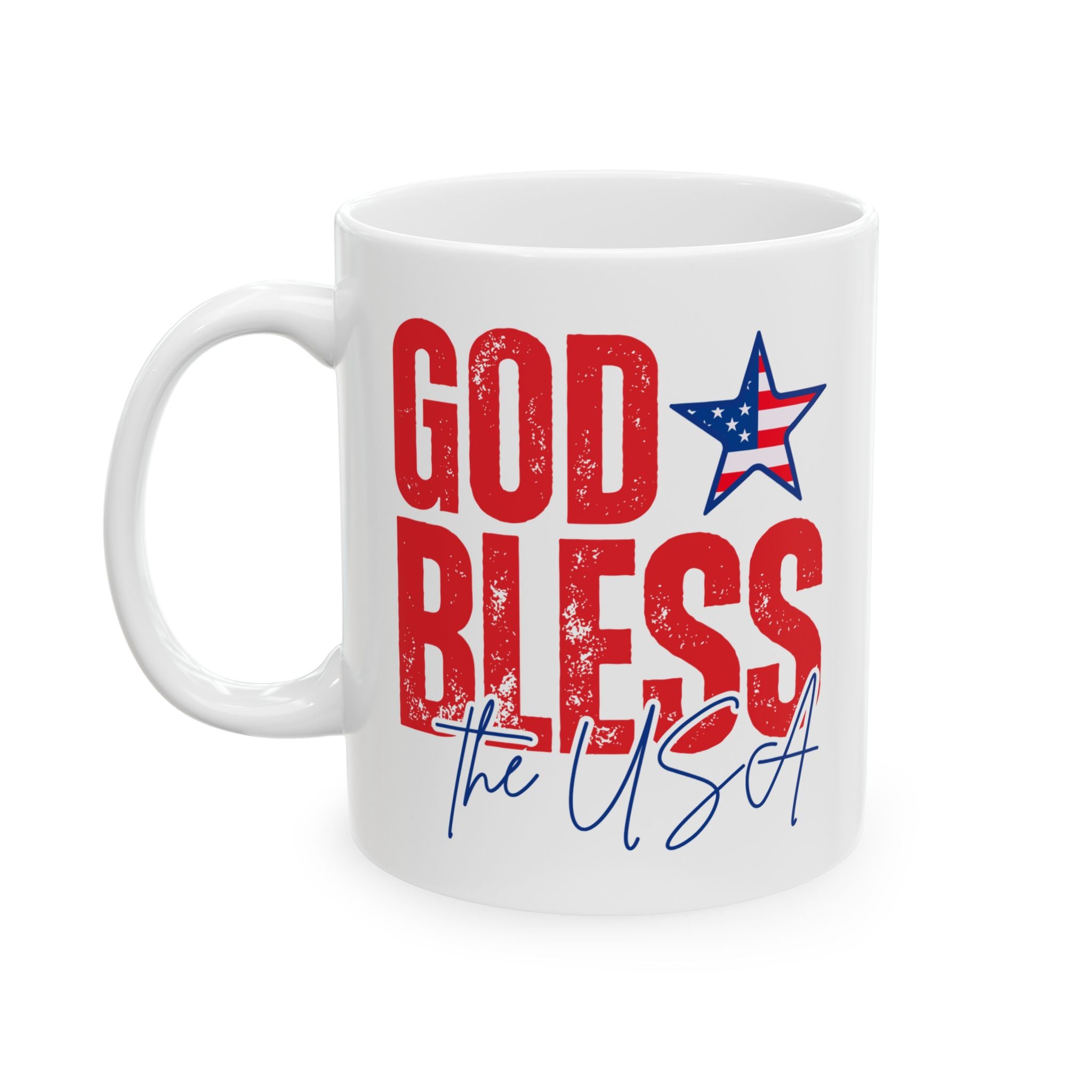 God Bless the USA Ceramic Mug — Patriotic American Flag Coffee Cup (11oz & 15oz)