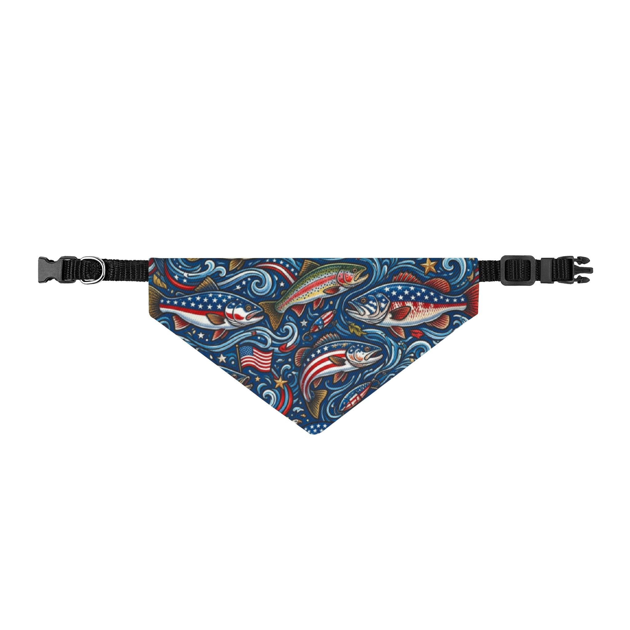 Patriotic Fishing Dog Bandana – Americana Fish & Flag Pet Bandana Printify