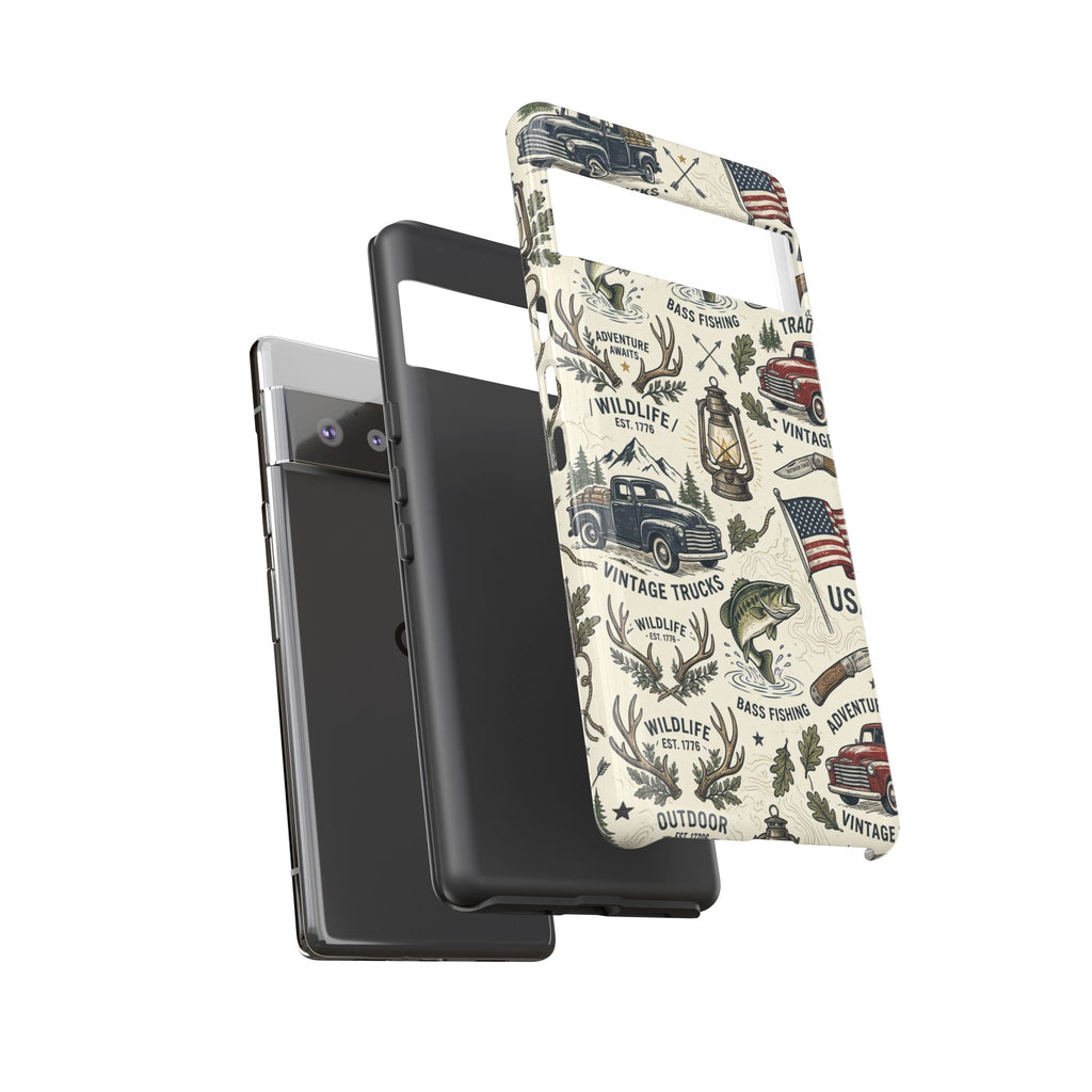 Patriotic Outdoors Phone Case – Bass Fishing & Vintage Americana Case Printify
