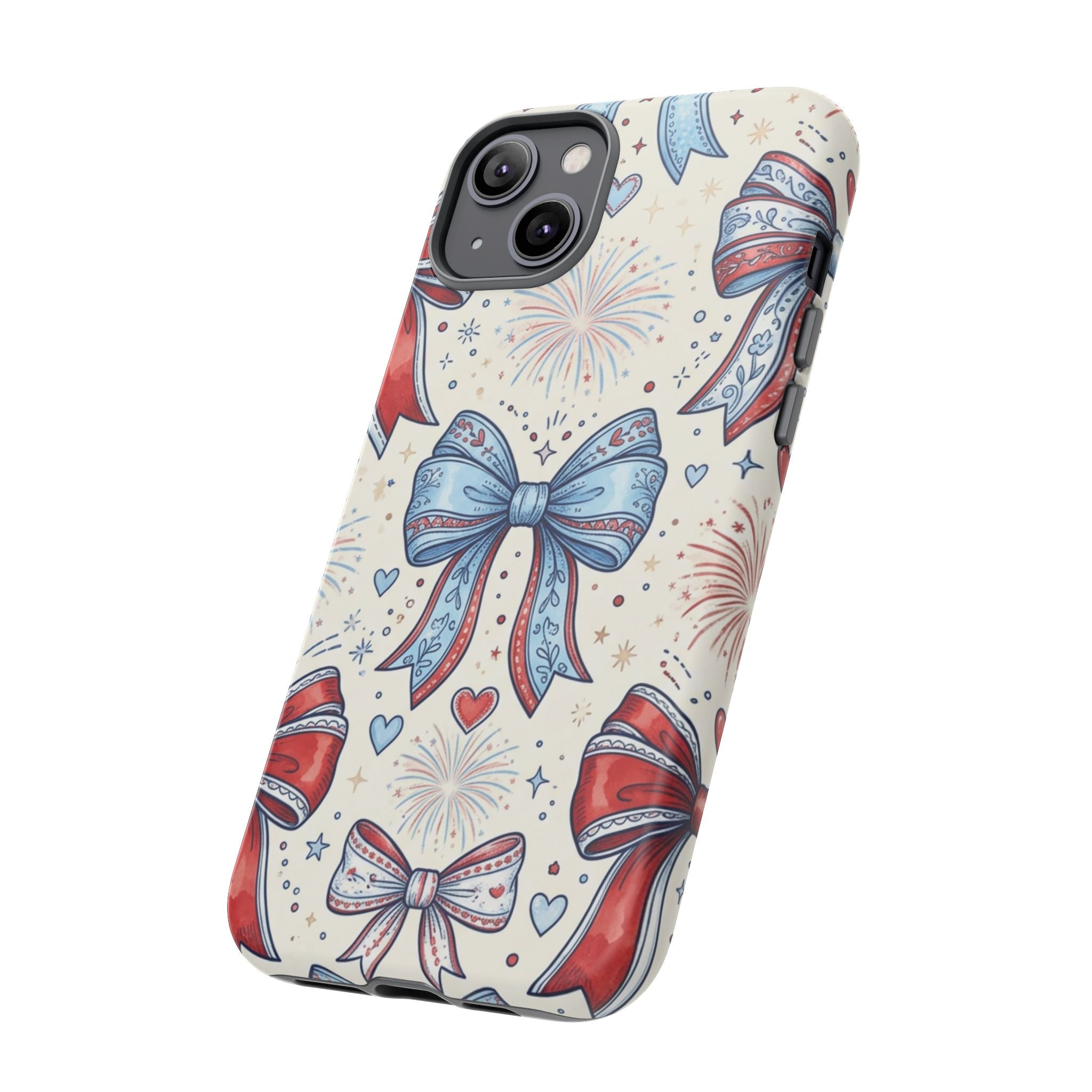 Patriotic Coquette Bows Phone Case – Americana Ribbon & Fireworks Design Printify