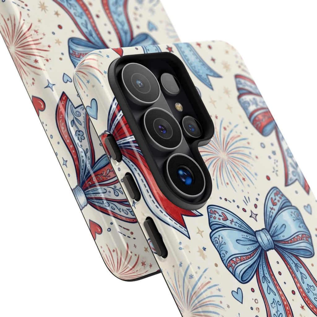 Patriotic Coquette Bows Phone Case – Americana Ribbon & Fireworks Design Printify