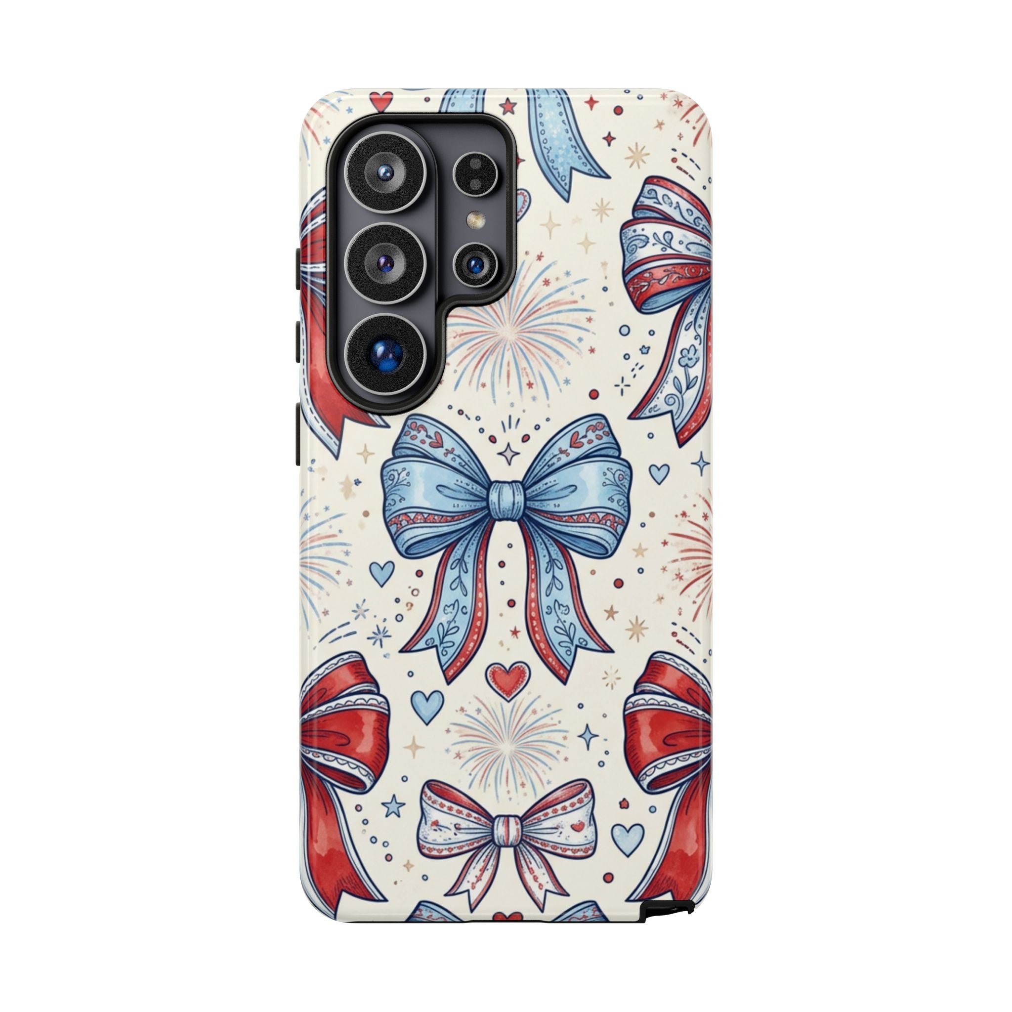 Patriotic Coquette Bows Phone Case – Americana Ribbon & Fireworks Design Printify