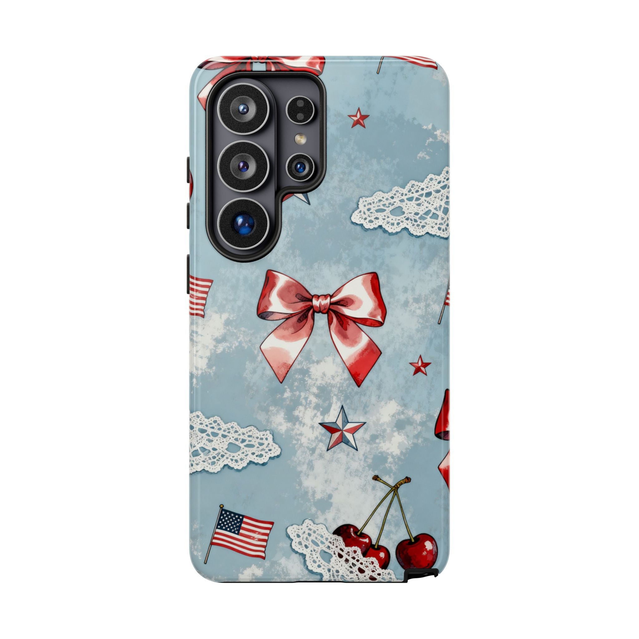 Americana Coquette Cherry Bow Phone Case Printify