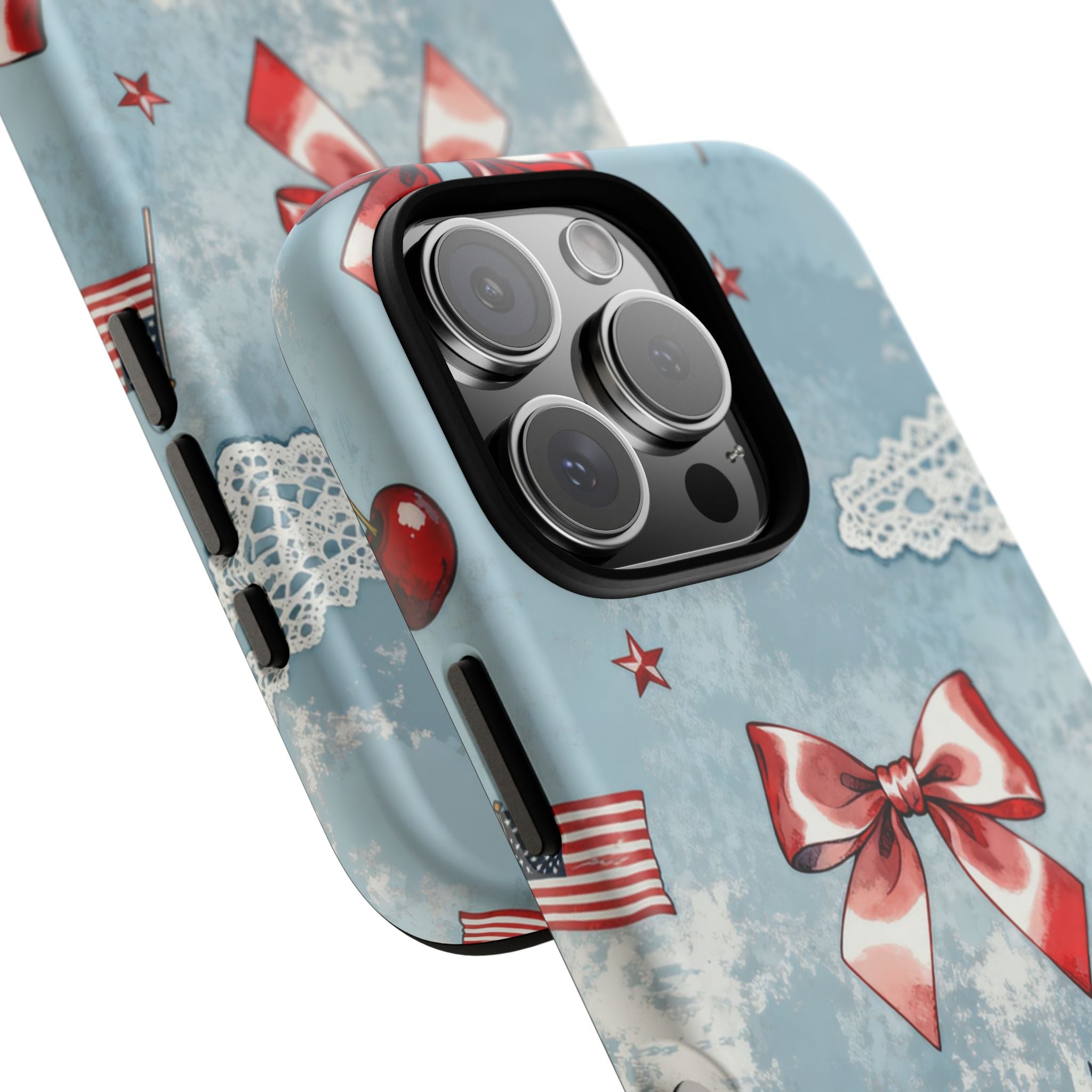 Americana Coquette Cherry Bow Phone Case Printify
