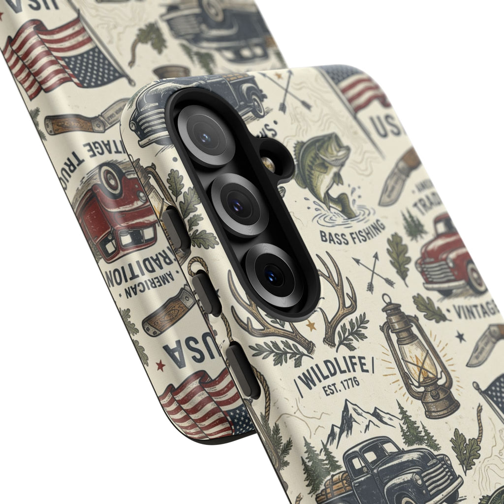 Patriotic Outdoors Phone Case – Bass Fishing & Vintage Americana Case Printify