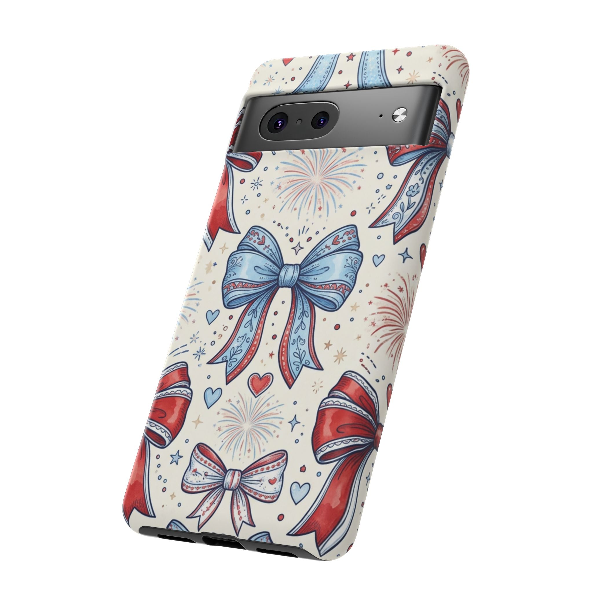 Patriotic Coquette Bows Phone Case – Americana Ribbon & Fireworks Design Printify