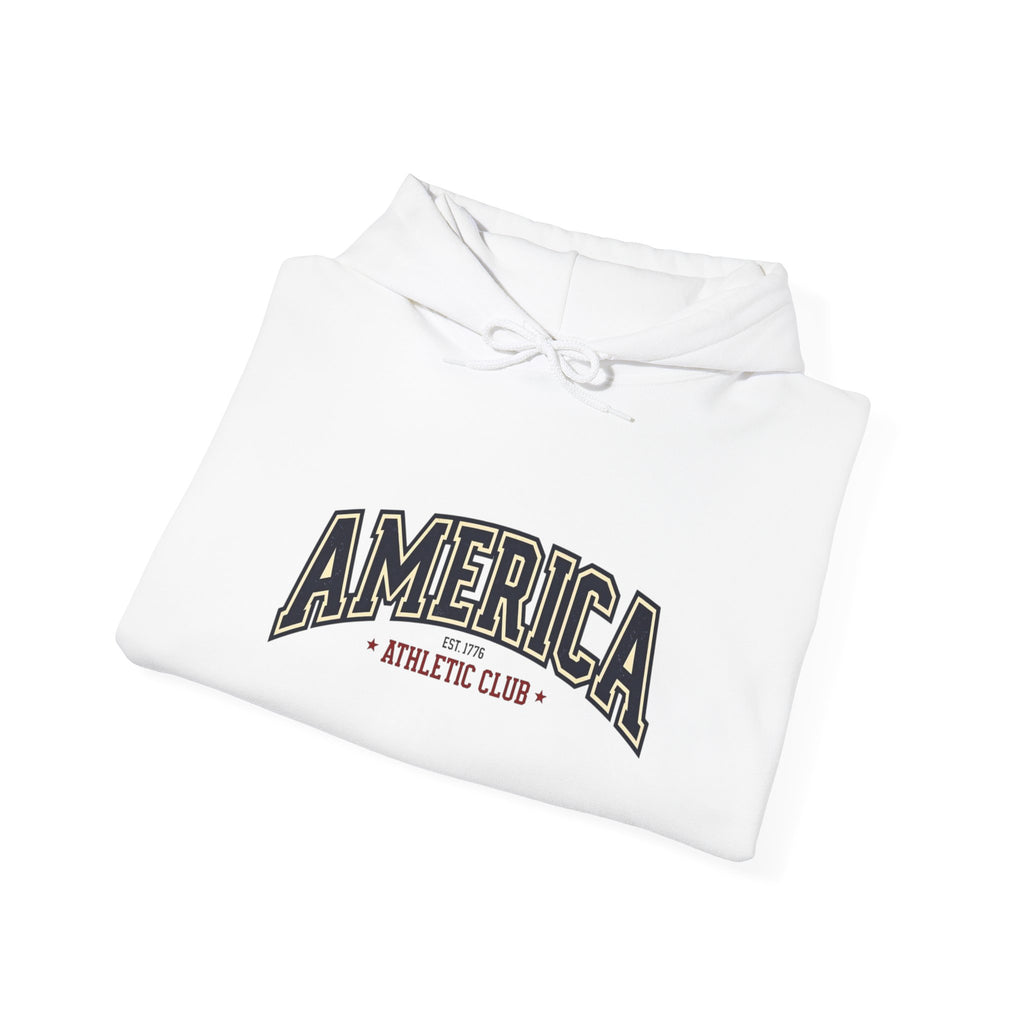 America Athletic Club Heavy Blend Hoodie – Vintage Collegiate Patriotic Sweatshirt Printify