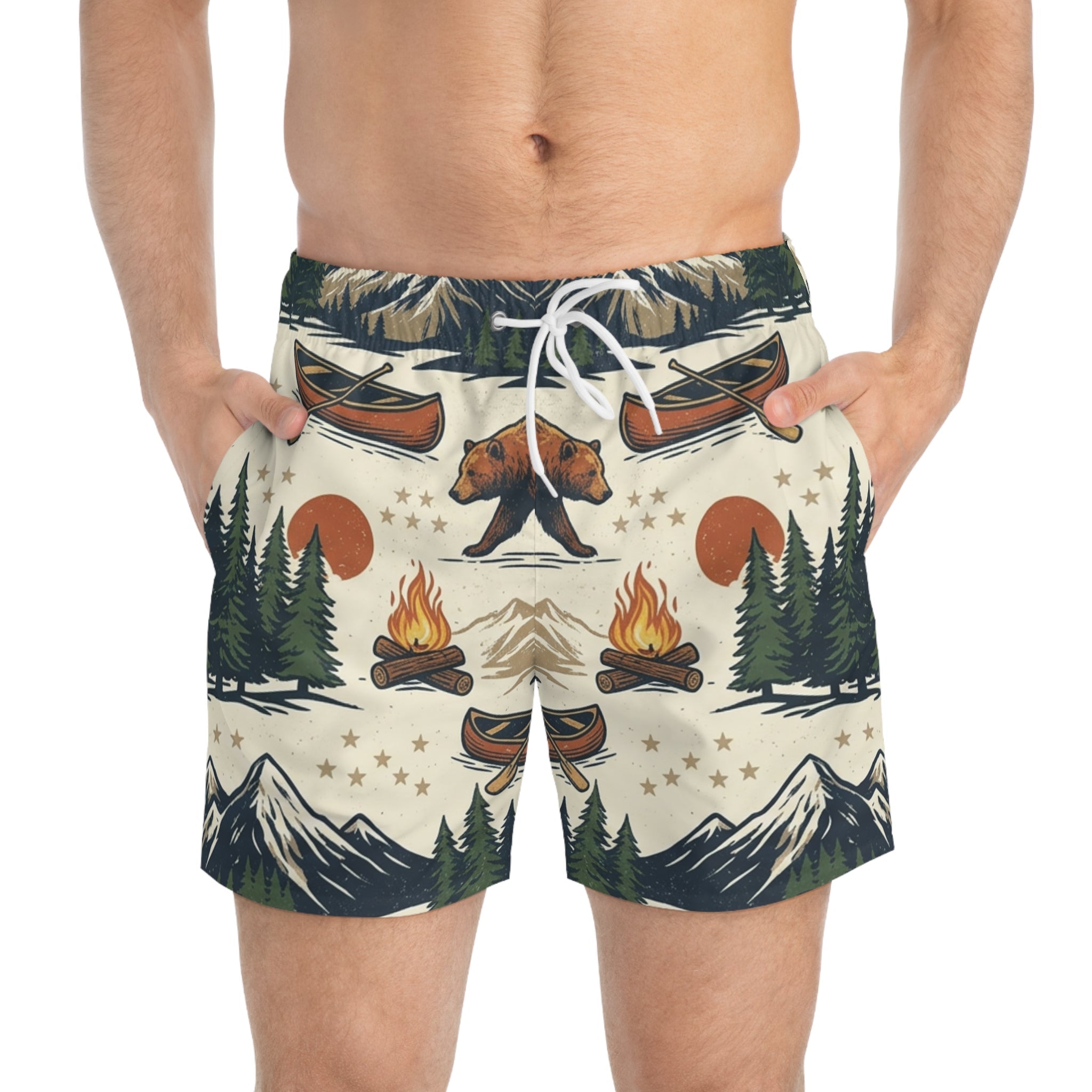 Bear Mountain Swim Trunks Printify