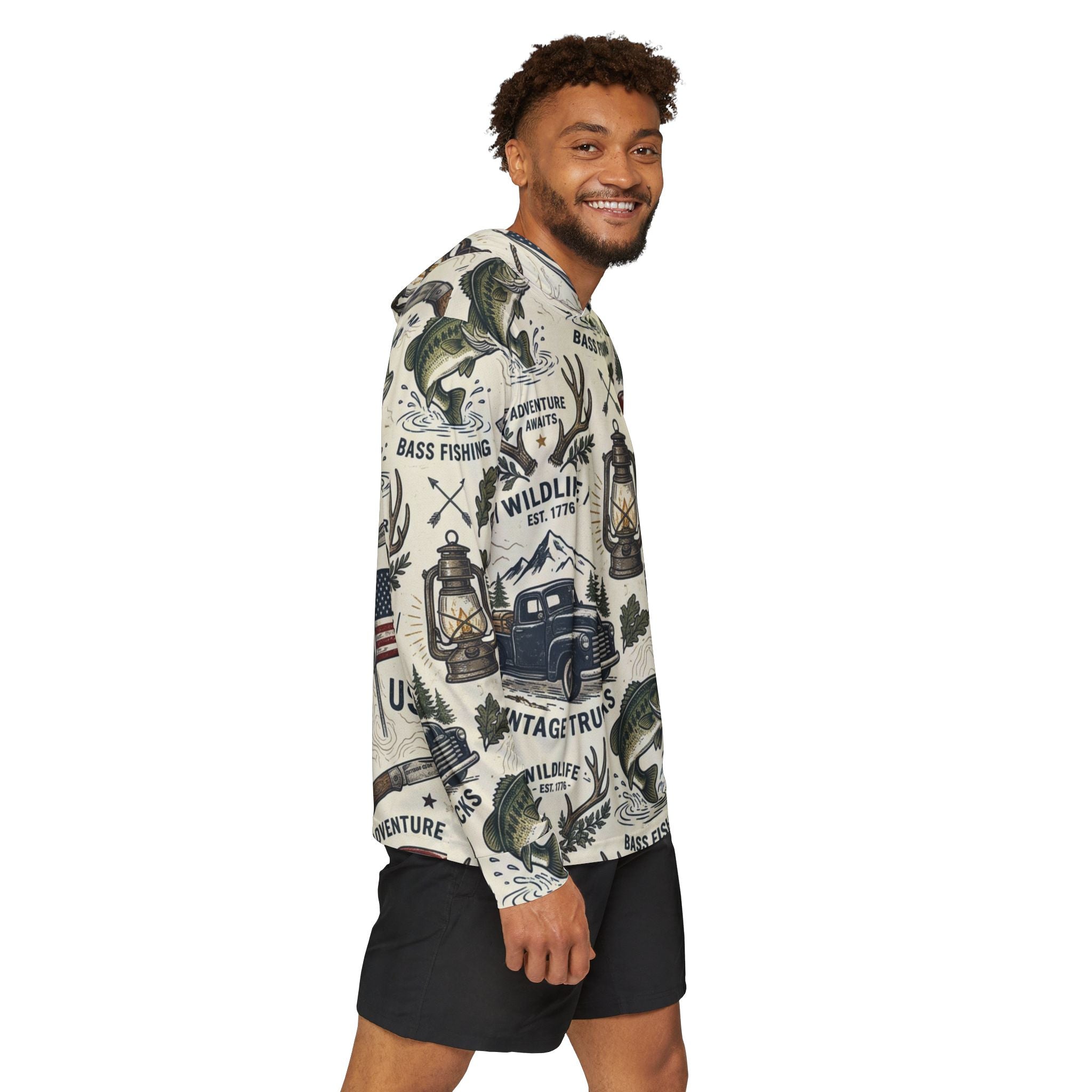 Backwoods Americana Performance Hoodie – Vintage Outdoor Adventure Hooded Shirt Printify