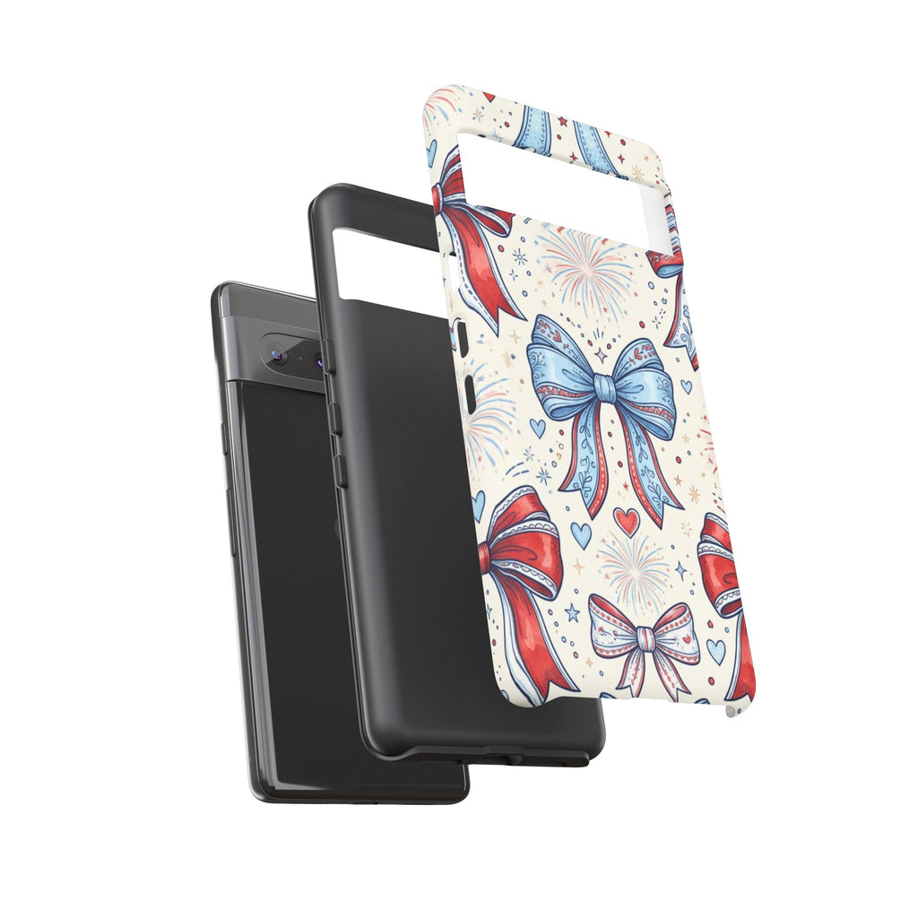 Patriotic Coquette Bows Phone Case – Americana Ribbon & Fireworks Design Printify