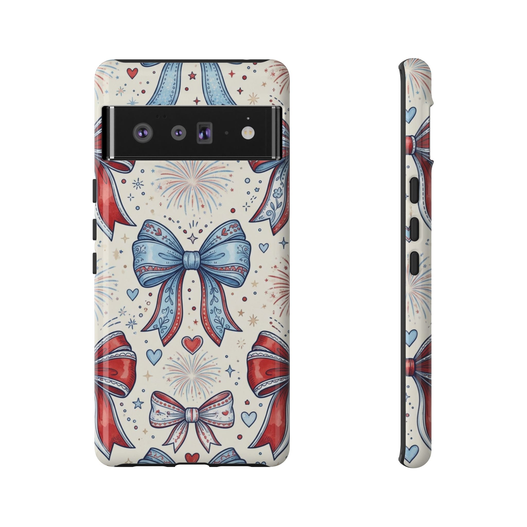 Patriotic Coquette Bows Phone Case – Americana Ribbon & Fireworks Design Printify