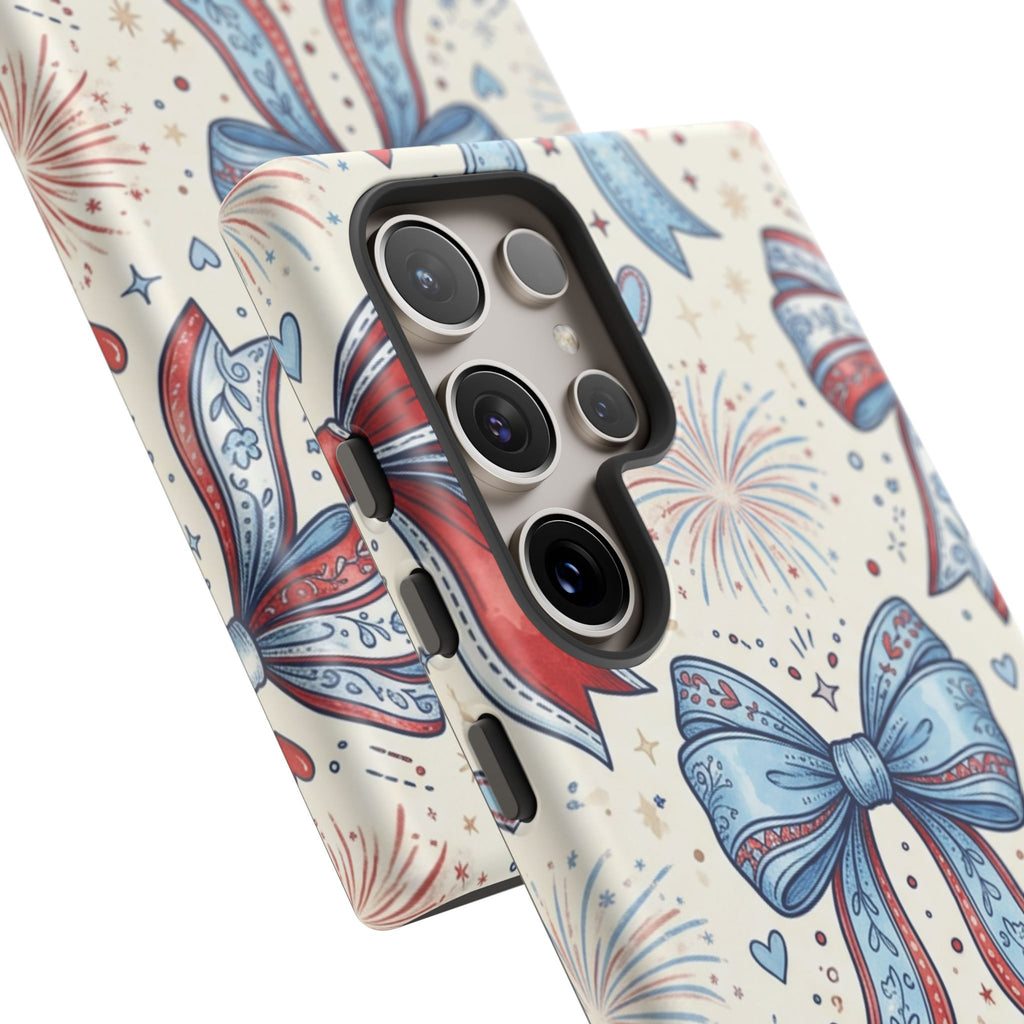 Patriotic Coquette Bows Phone Case – Americana Ribbon & Fireworks Design Printify