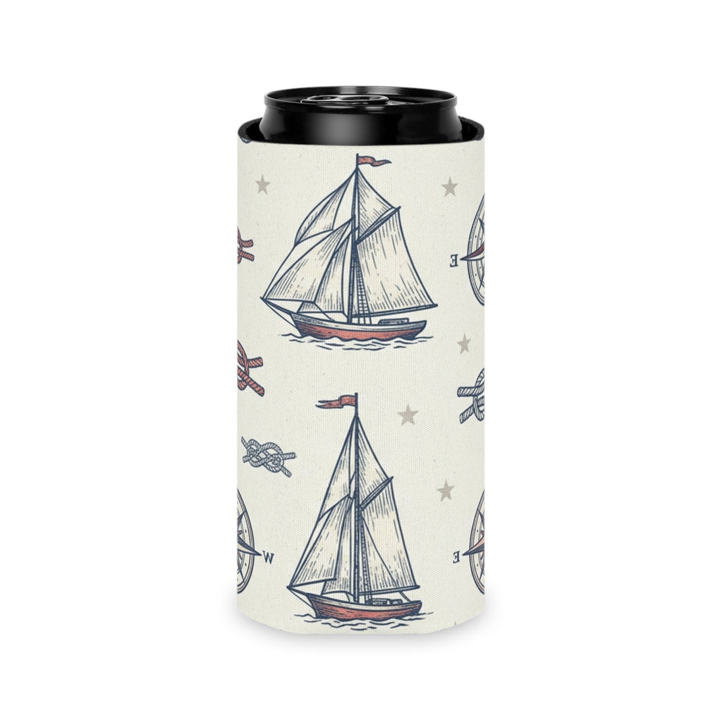 Coastal Nautical Sailboat Can Cooler Printify