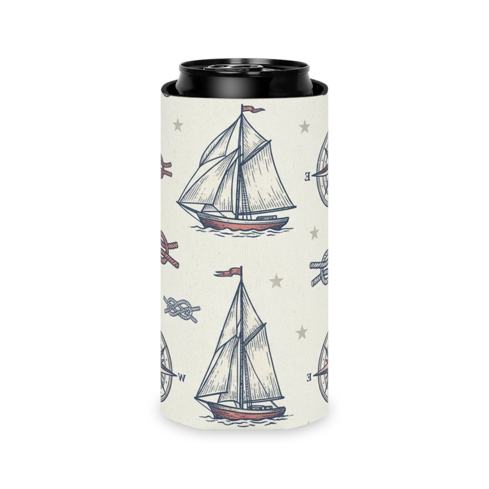 Coastal Nautical Sailboat Can Cooler Printify
