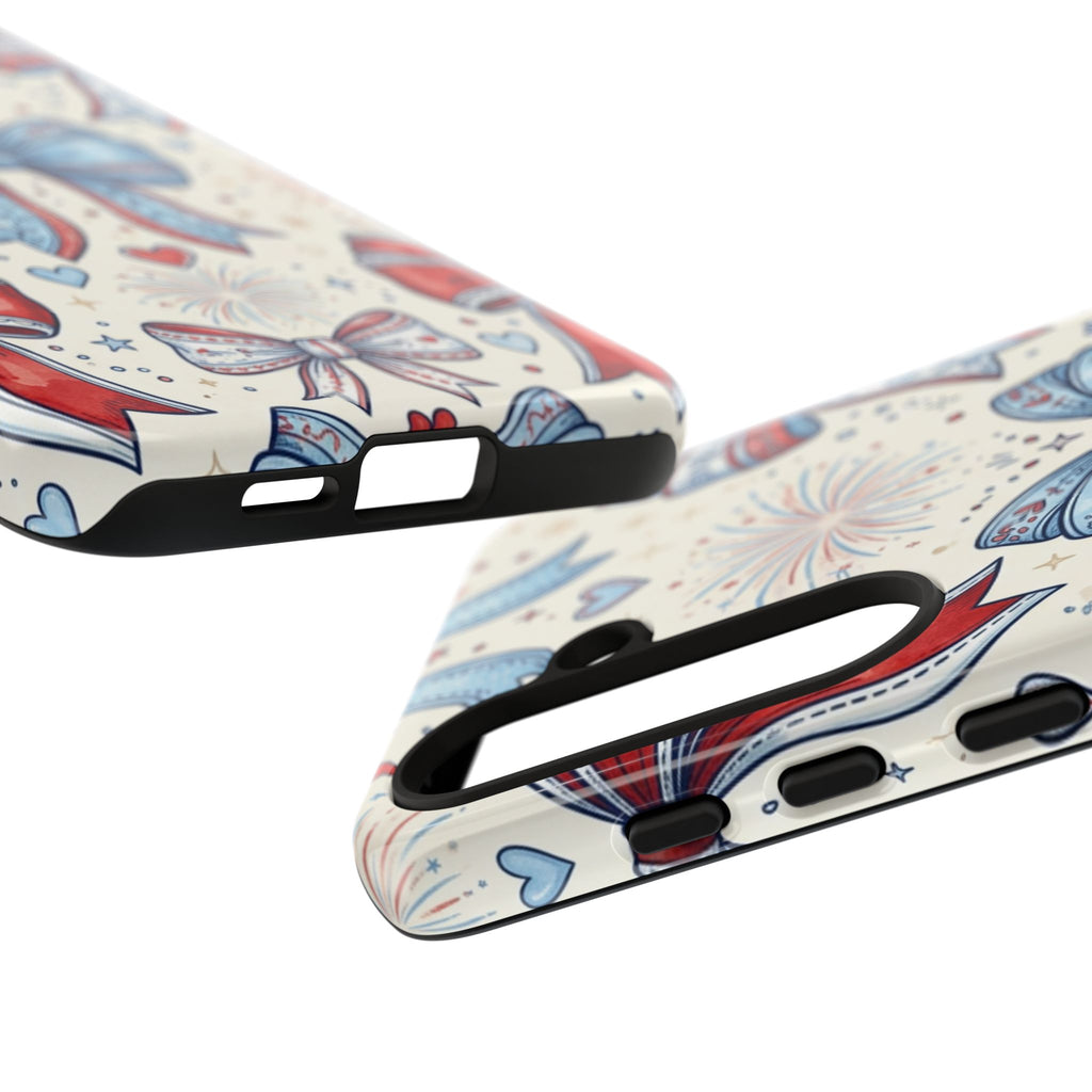 Patriotic Coquette Bows Phone Case – Americana Ribbon & Fireworks Design Printify
