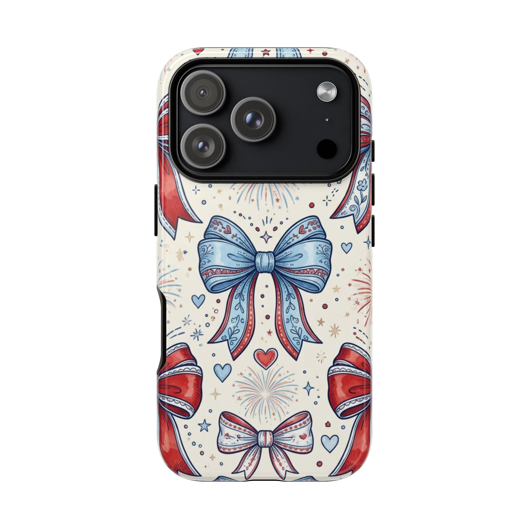 Patriotic Coquette Bows Phone Case – Americana Ribbon & Fireworks Design Printify