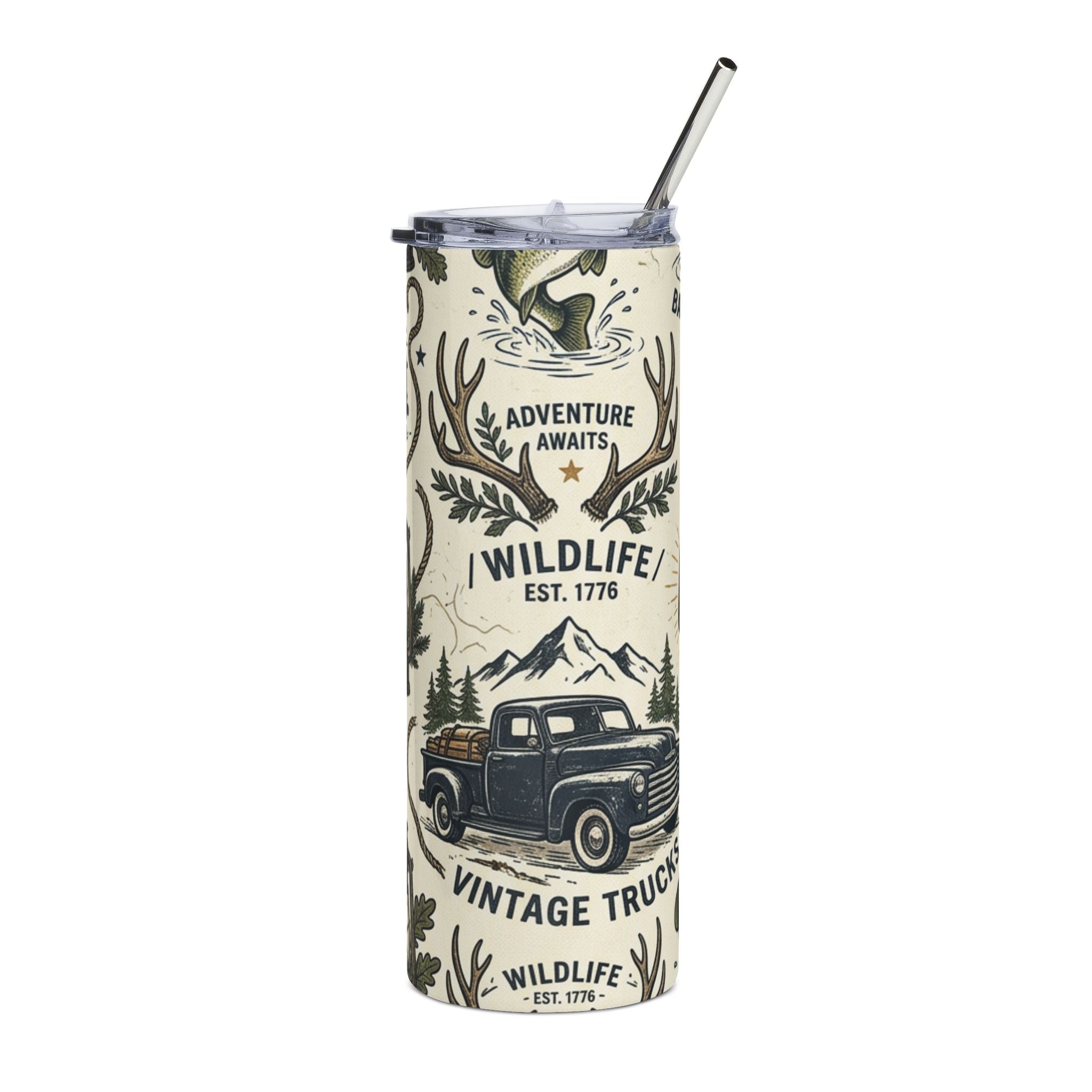Bass Fishing 20oz Stainless Steel Tumbler — Insulated Fishing Travel Mug Printify