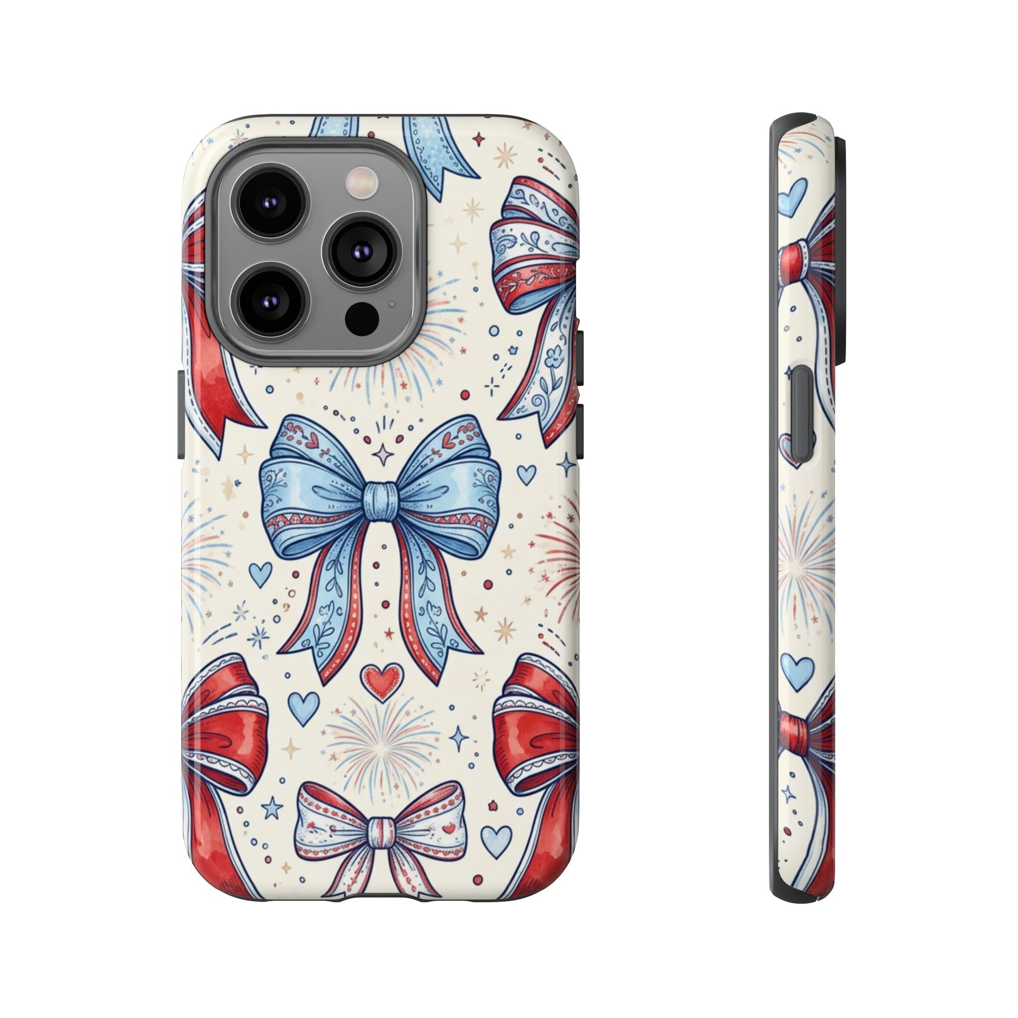 Patriotic Coquette Bows Phone Case – Americana Ribbon & Fireworks Design Printify