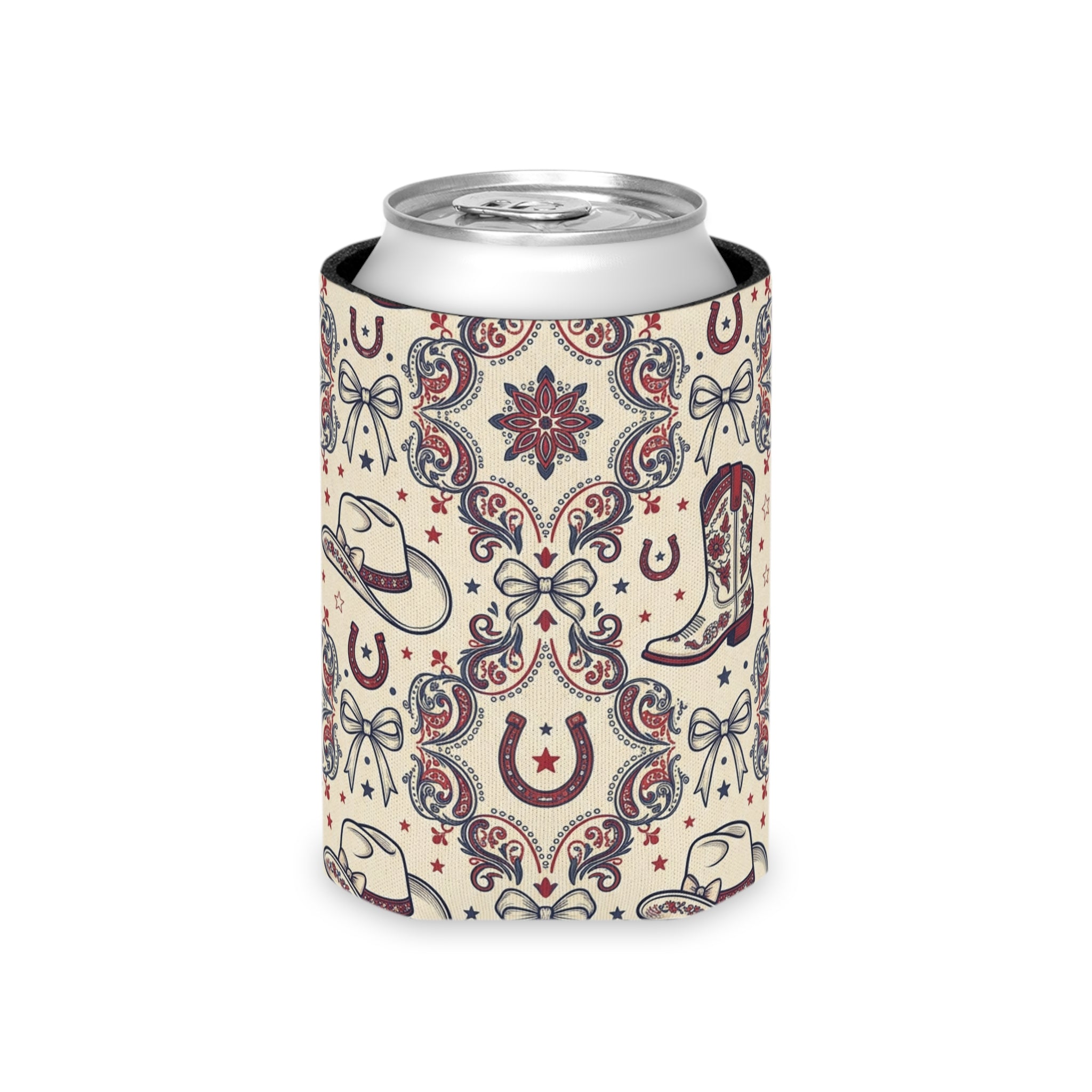 Cowgirl Americana Can Cooler — Western Cowboy Country Drink Koozie Printify