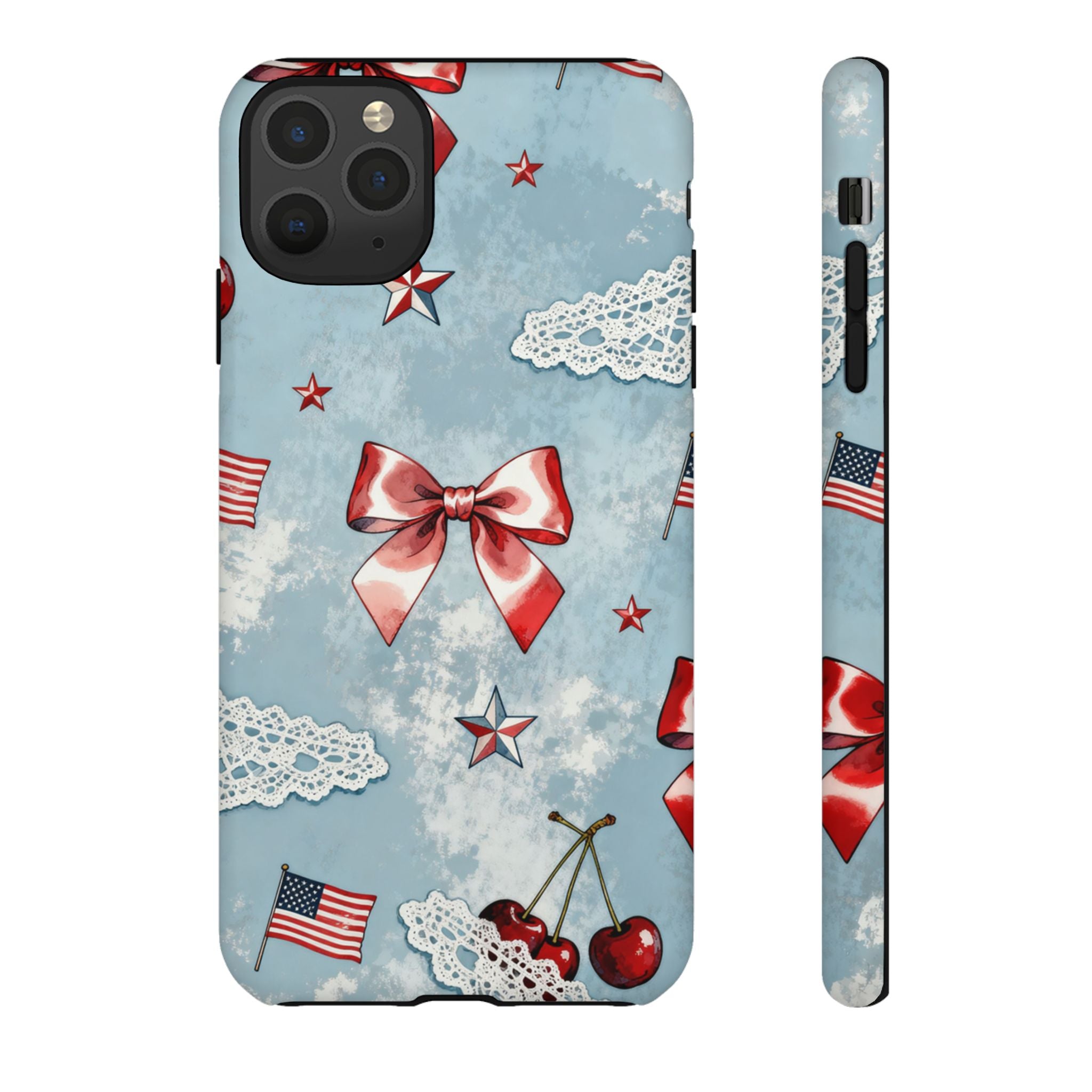 Americana Coquette Cherry Bow Phone Case Printify