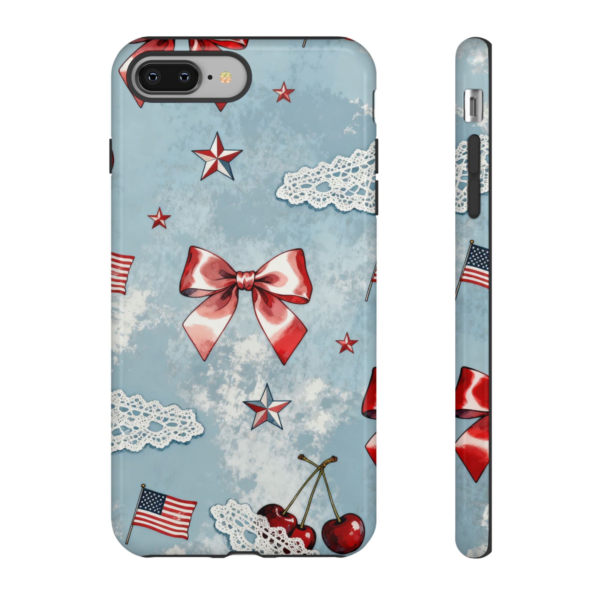 Americana Coquette Cherry Bow Phone Case Printify