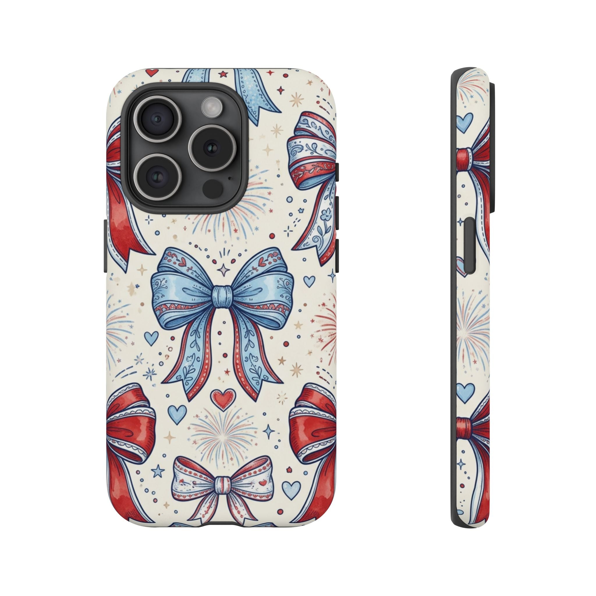 Patriotic Coquette Bows Phone Case – Americana Ribbon & Fireworks Design Printify