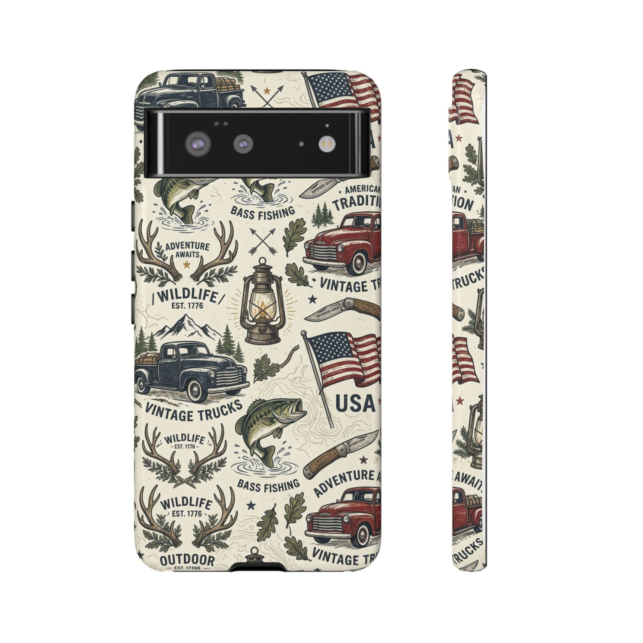 Patriotic Outdoors Phone Case – Bass Fishing & Vintage Americana Case Printify