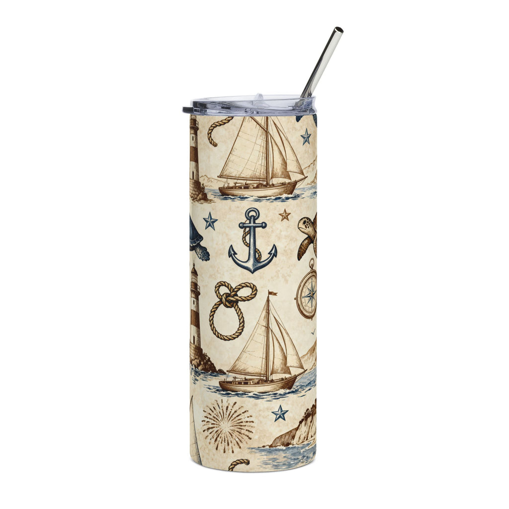20oz Stainless Steel Tumbler — Nautical Turtles, Sailboats & Lighthouses Printify