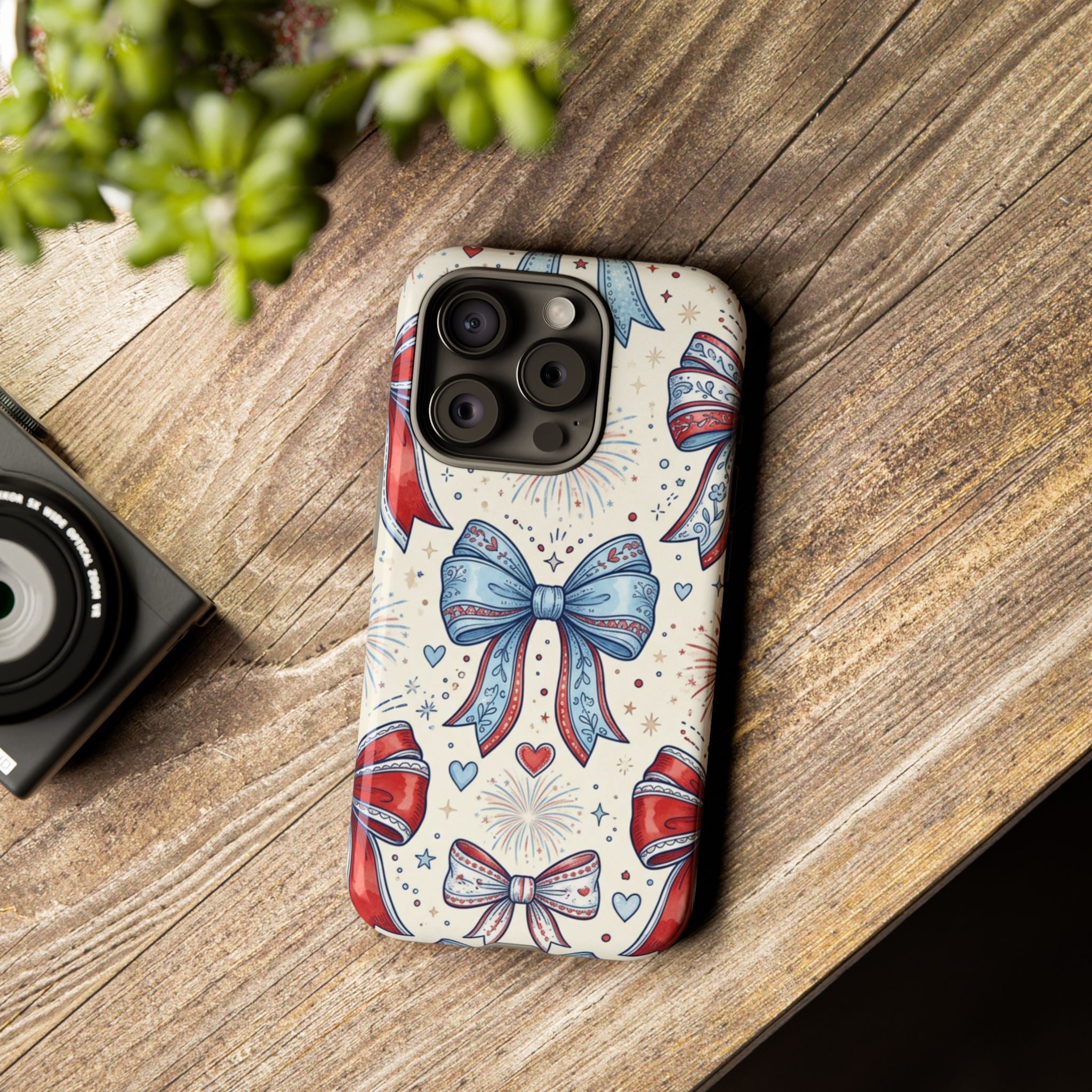 Patriotic Coquette Bows Phone Case – Americana Ribbon & Fireworks Design Printify