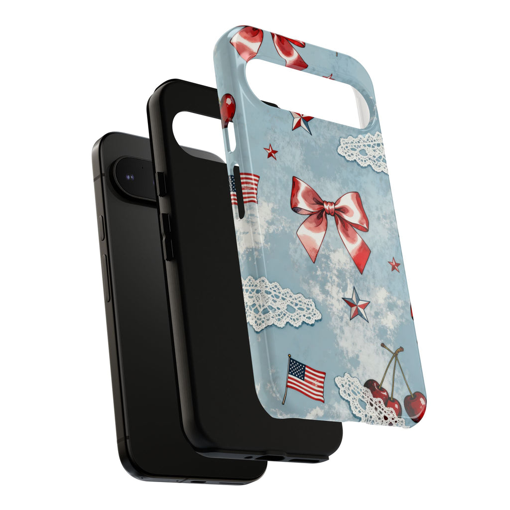 Americana Coquette Cherry Bow Phone Case Printify