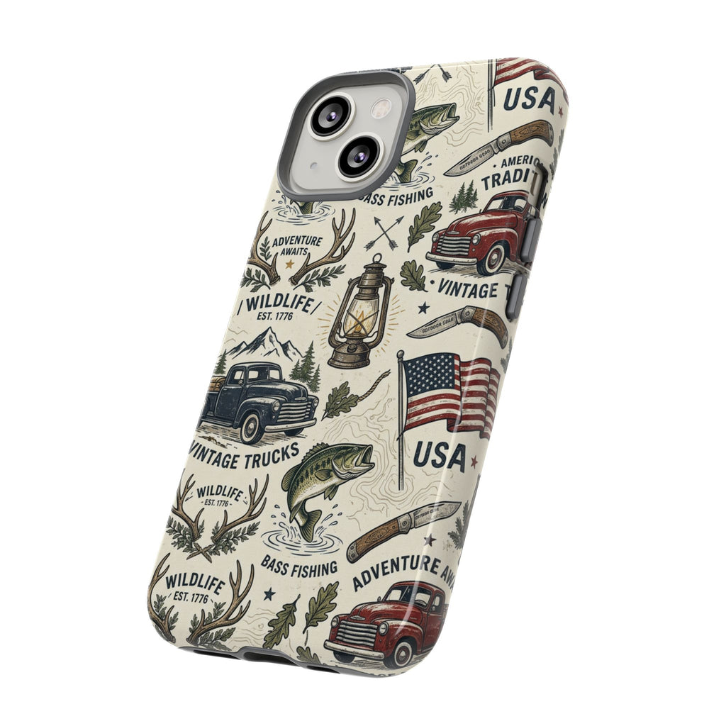 Patriotic Outdoors Phone Case – Bass Fishing & Vintage Americana Case Printify