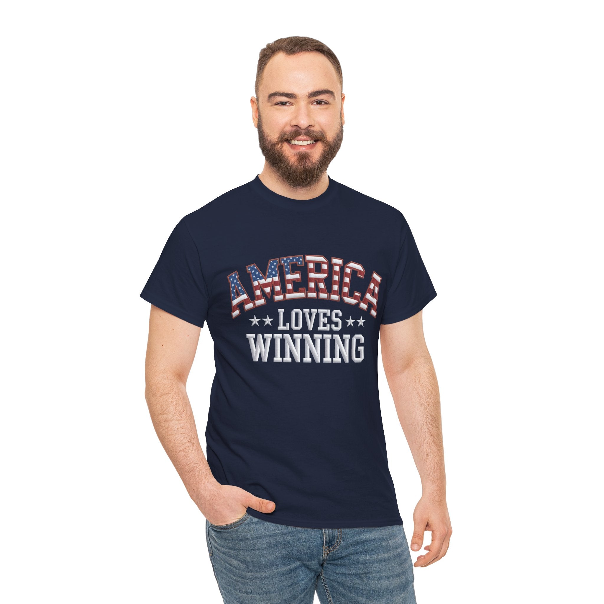 America Loves Winning! Patriotic Unisex Heavy Cotton T-Shirt – Gildan 5000 Classic Fit FIXED