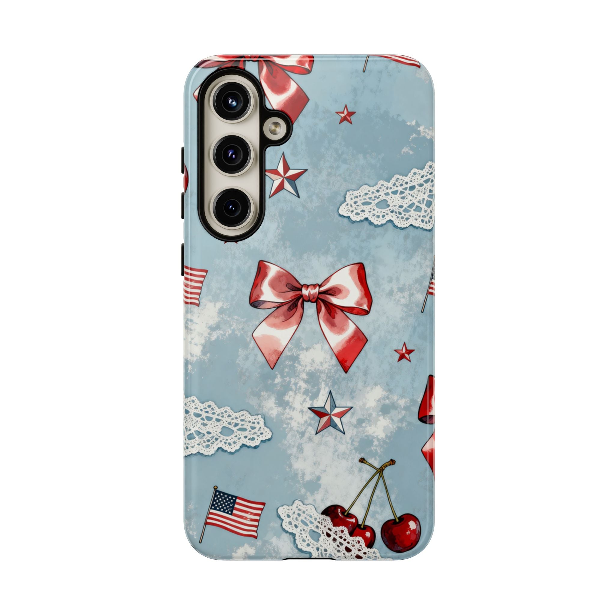 Americana Coquette Cherry Bow Phone Case Printify